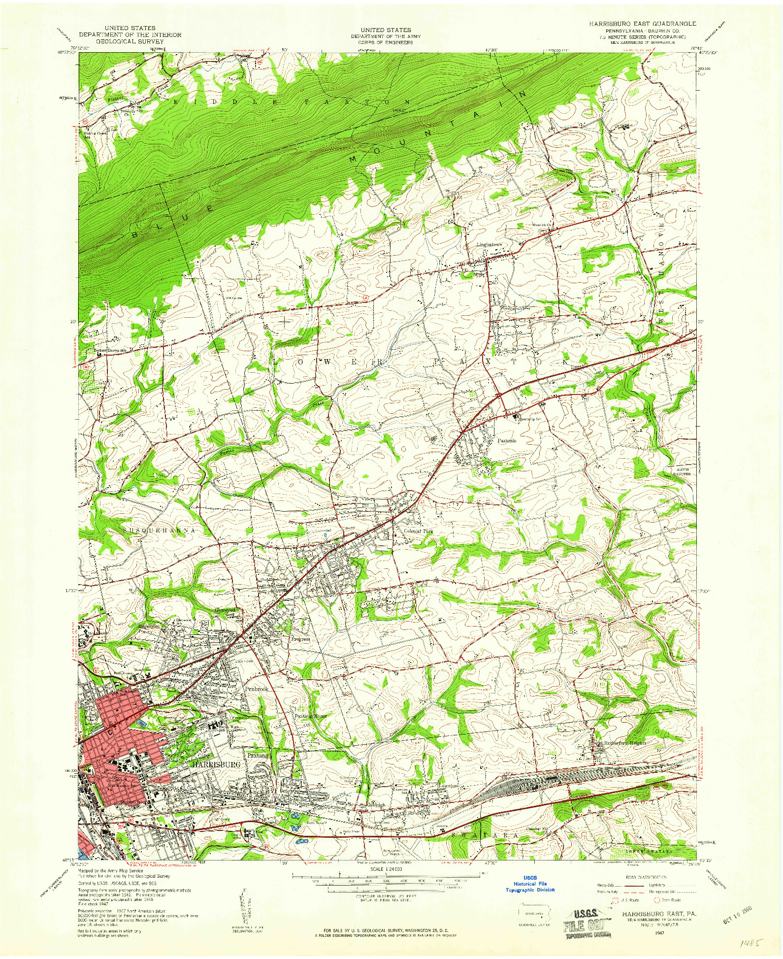 USGS 1:24000-SCALE QUADRANGLE FOR HARRISBURG EAST, PA 1947
