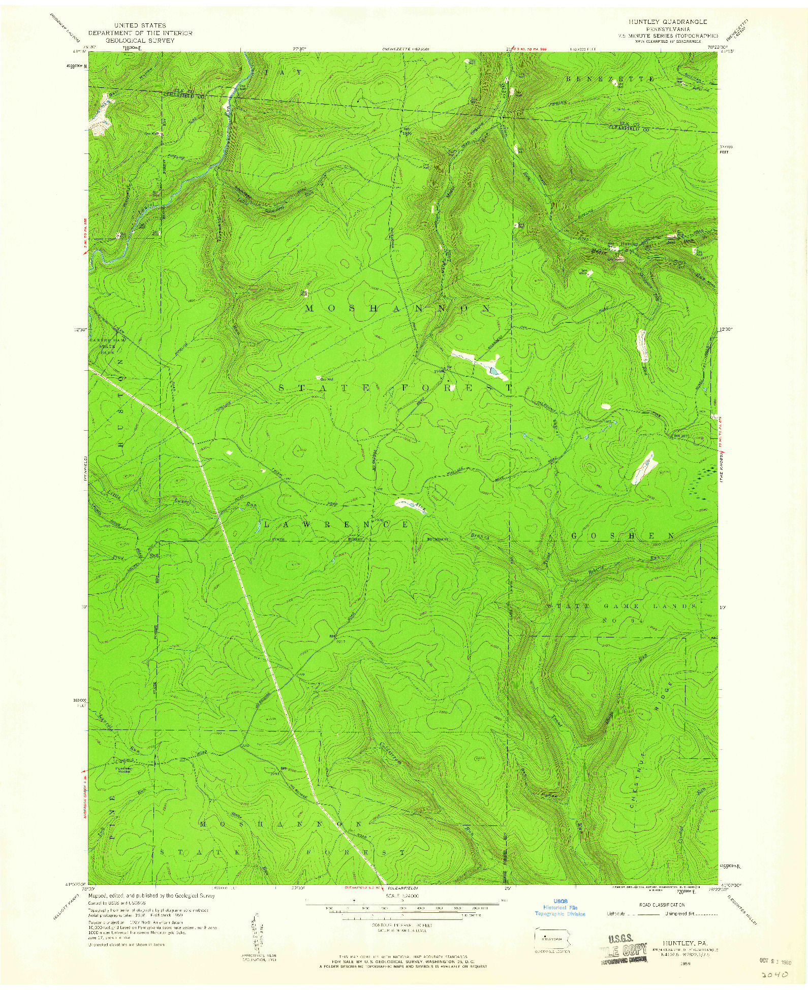 USGS 1:24000-SCALE QUADRANGLE FOR HUNTLEY, PA 1959