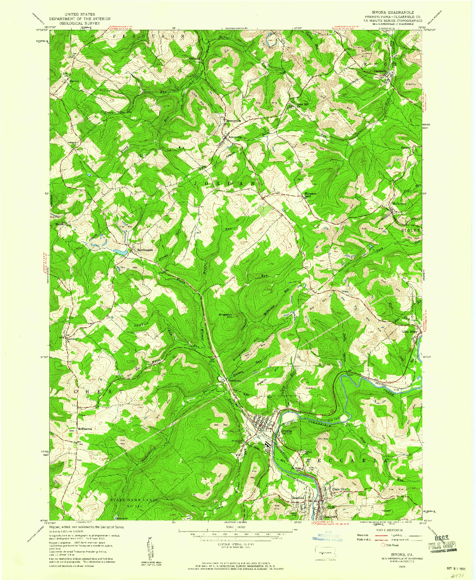 USGS 1:24000-SCALE QUADRANGLE FOR IRVONA, PA 1959