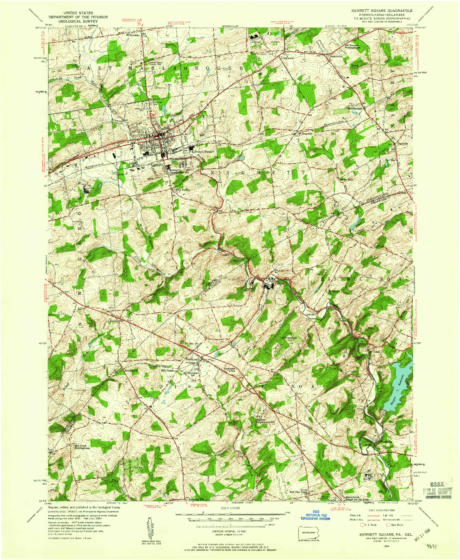 USGS 1:24000-SCALE QUADRANGLE FOR KENNETT SQUARE, PA 1954