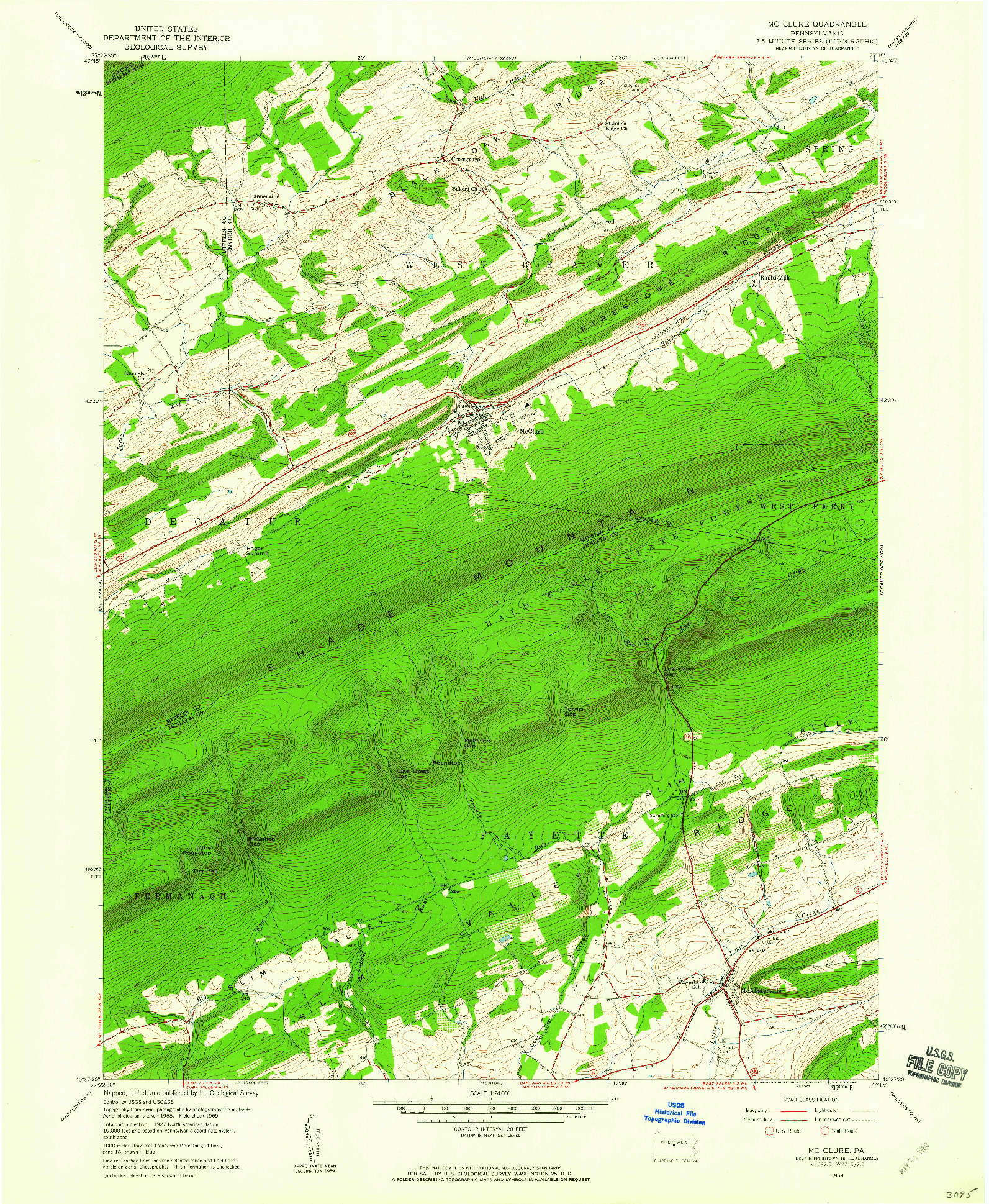 USGS 1:24000-SCALE QUADRANGLE FOR MC CLURE, PA 1959