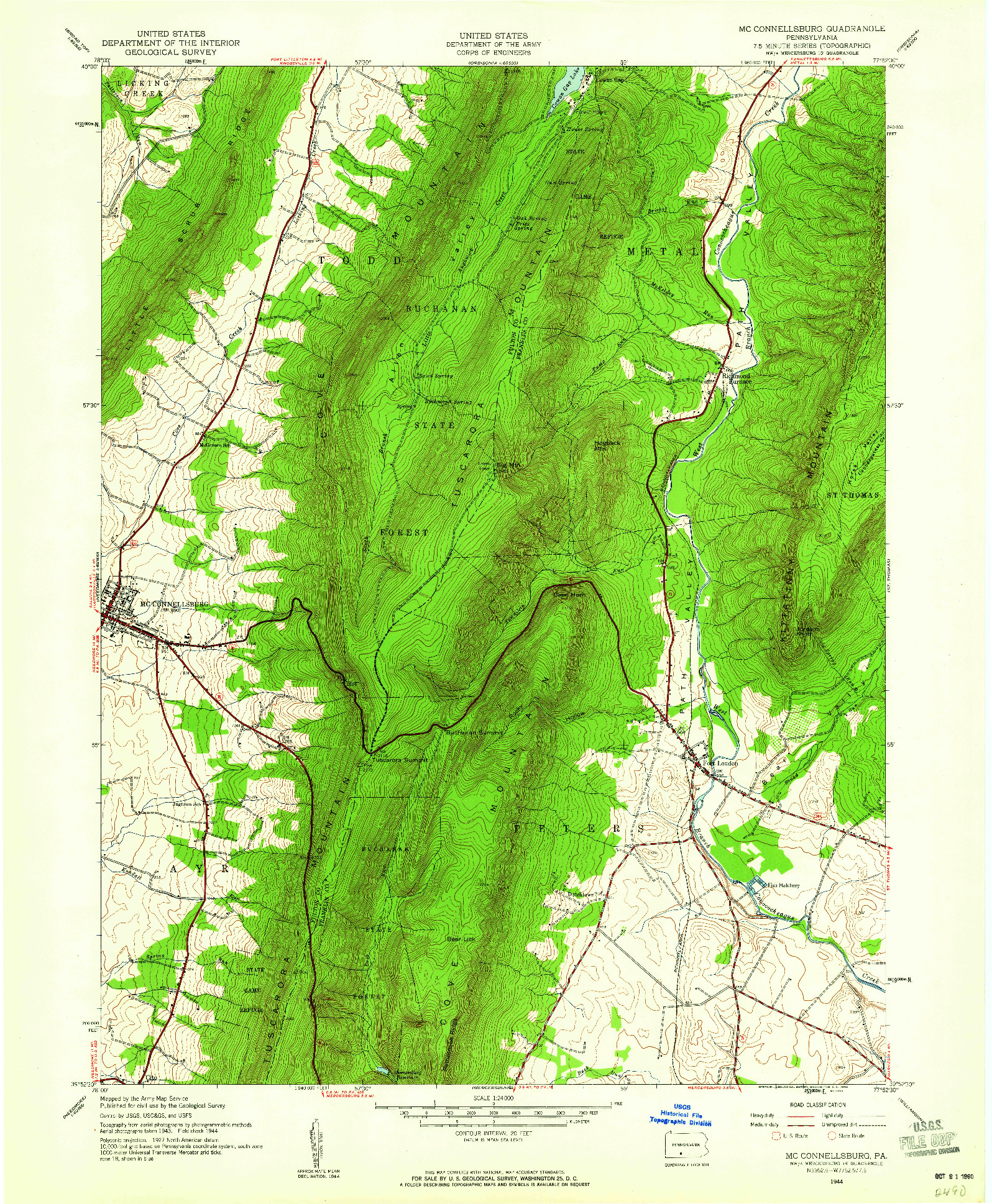 USGS 1:24000-SCALE QUADRANGLE FOR MC CONNELLSBURG, PA 1944