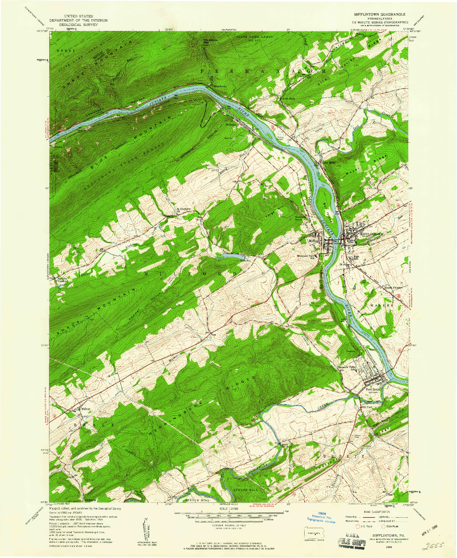 USGS 1:24000-SCALE QUADRANGLE FOR MIFFLINTOWN, PA 1959