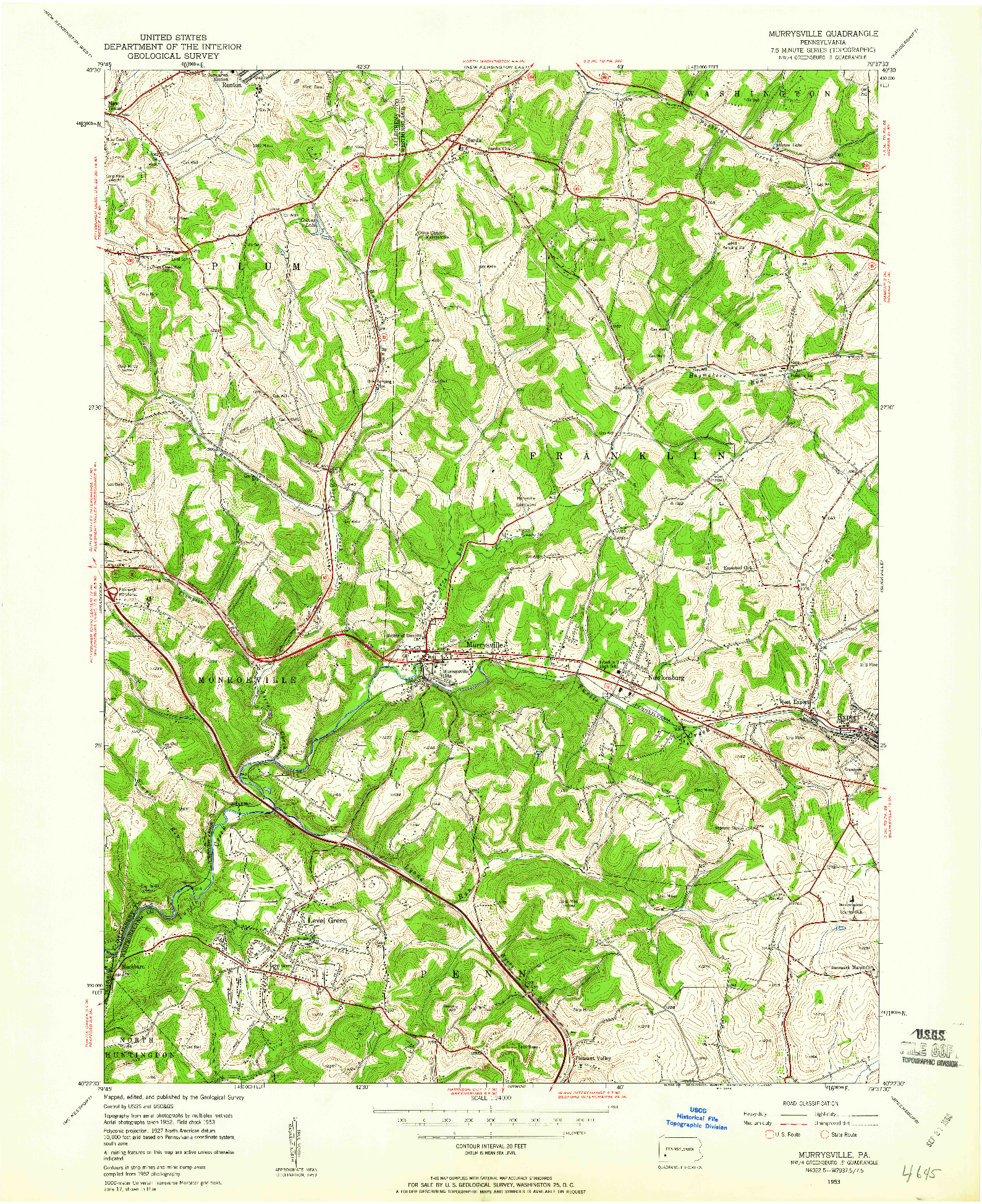 USGS 1:24000-SCALE QUADRANGLE FOR MURRYSVILLE, PA 1953