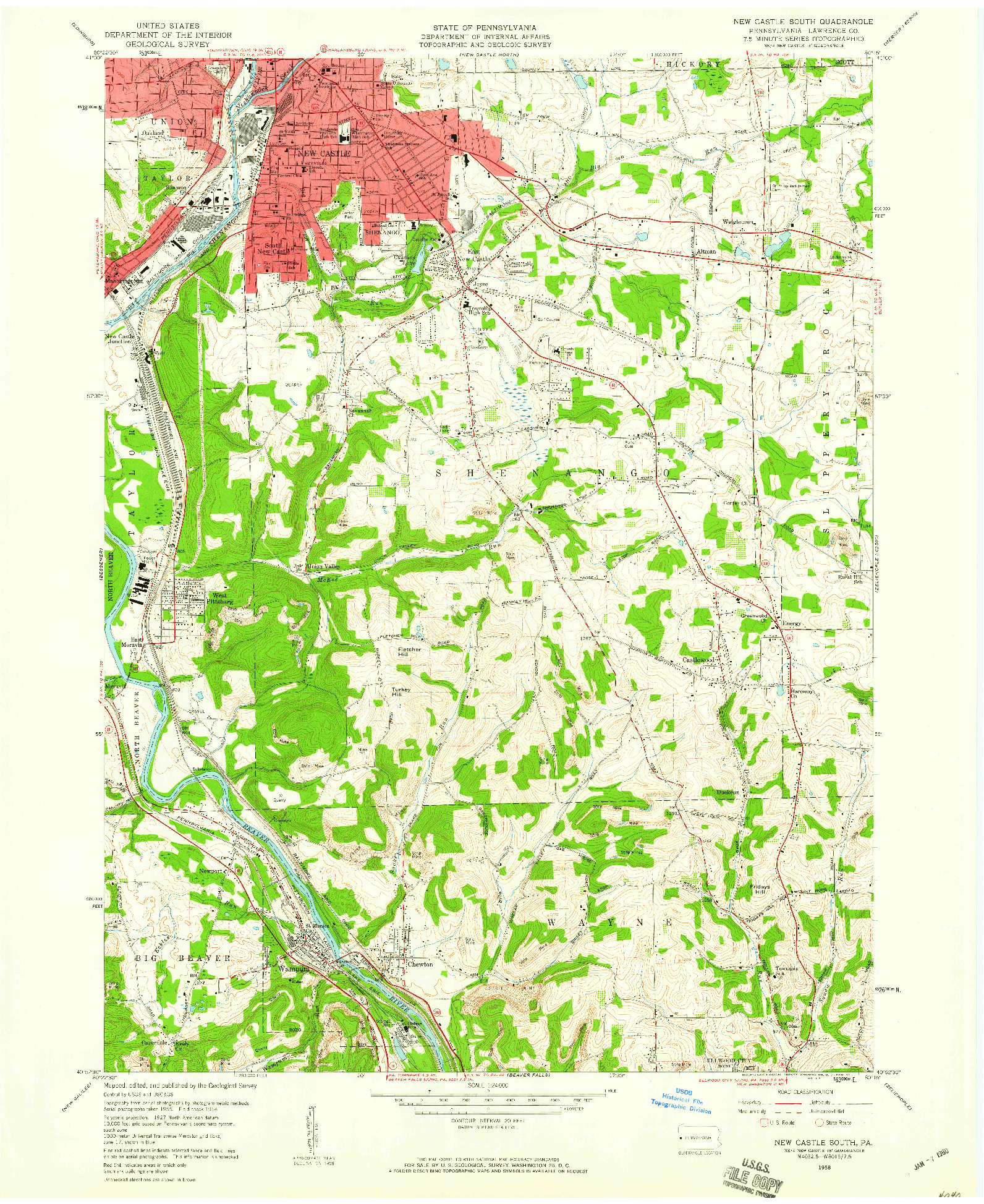 USGS 1:24000-SCALE QUADRANGLE FOR NEW CASTLE SOUTH, PA 1958