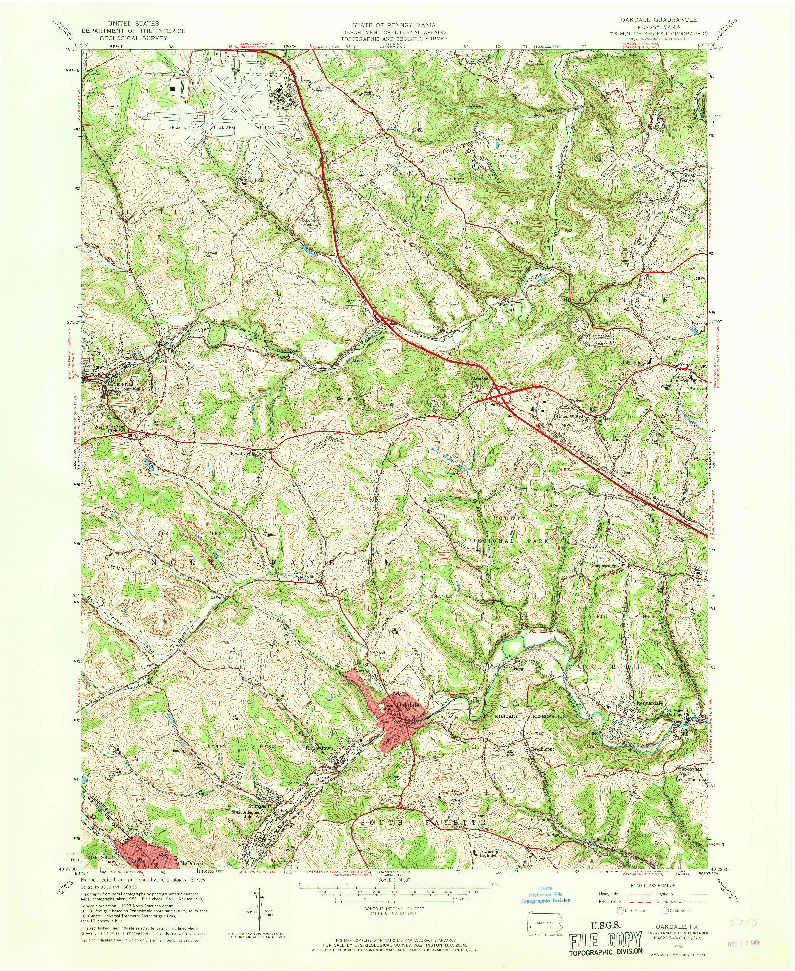 USGS 1:24000-SCALE QUADRANGLE FOR OAKDALE, PA 1960