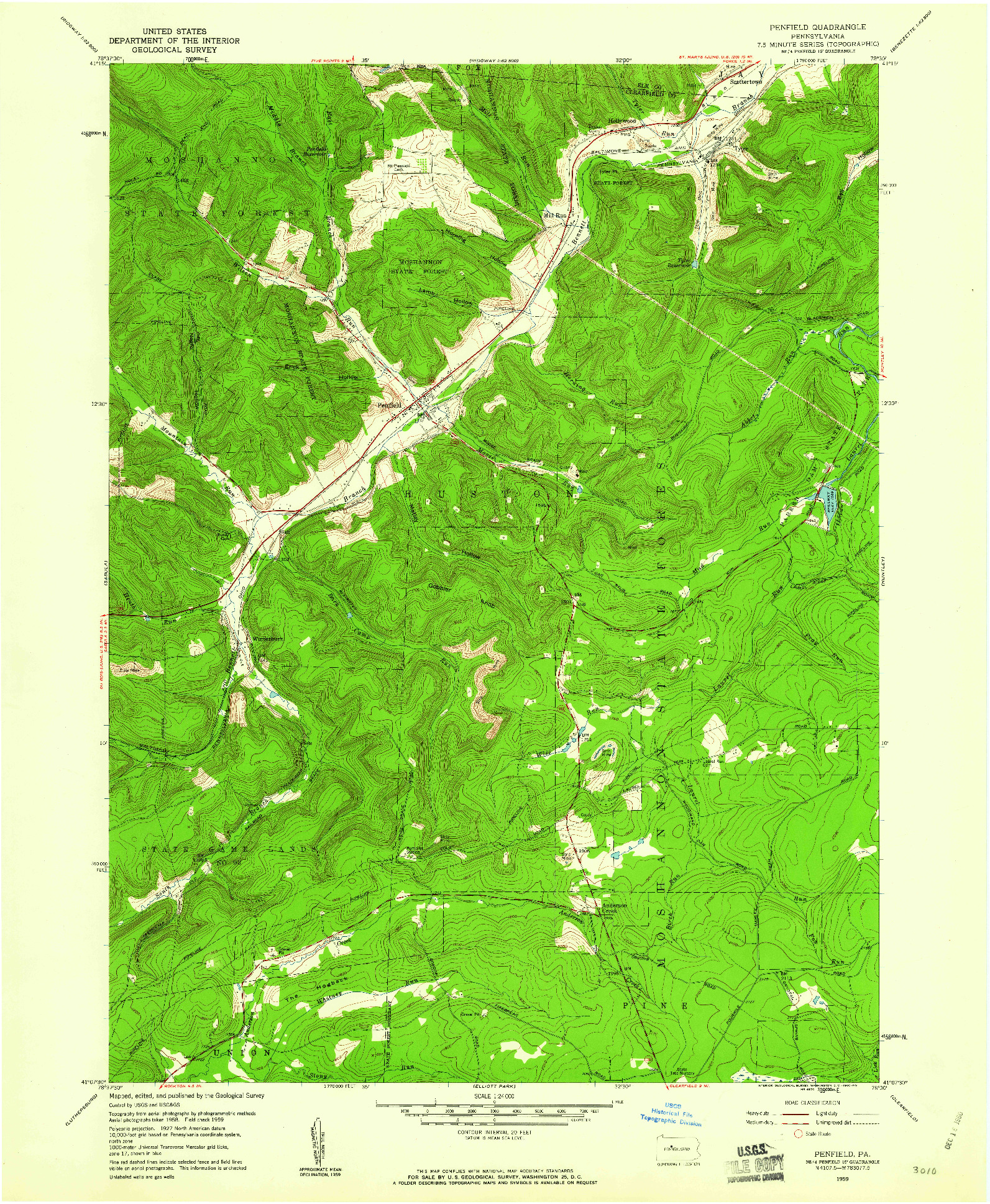 USGS 1:24000-SCALE QUADRANGLE FOR PENFIELD, PA 1959