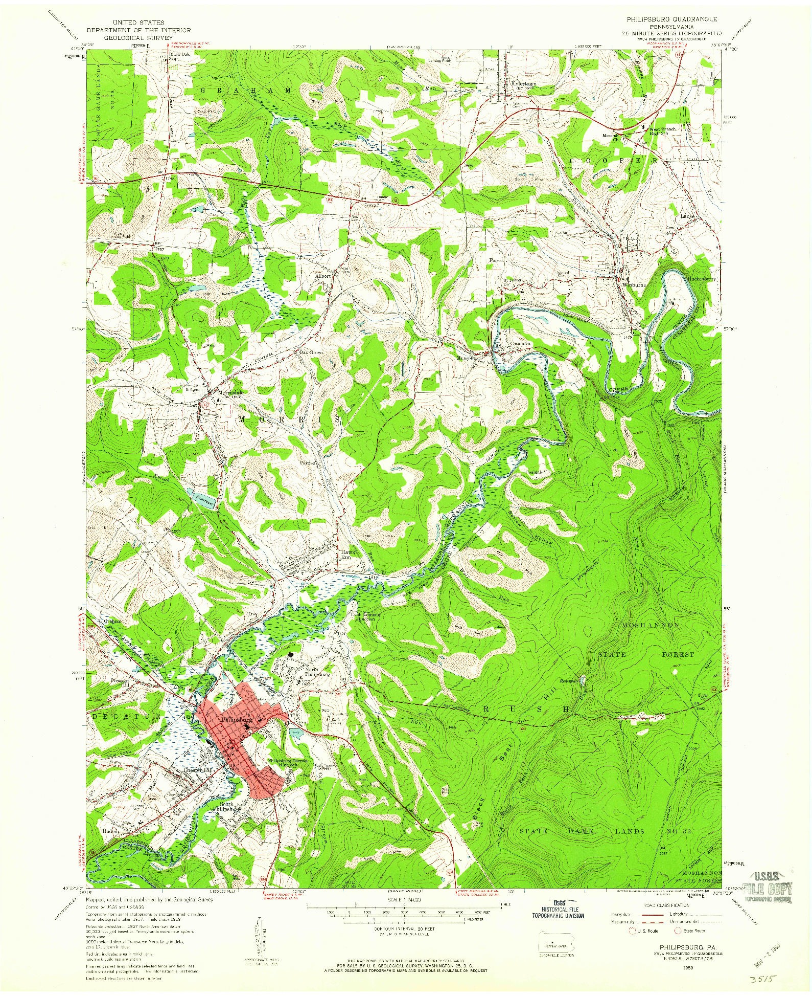 USGS 1:24000-SCALE QUADRANGLE FOR PHILIPSBURG, PA 1959