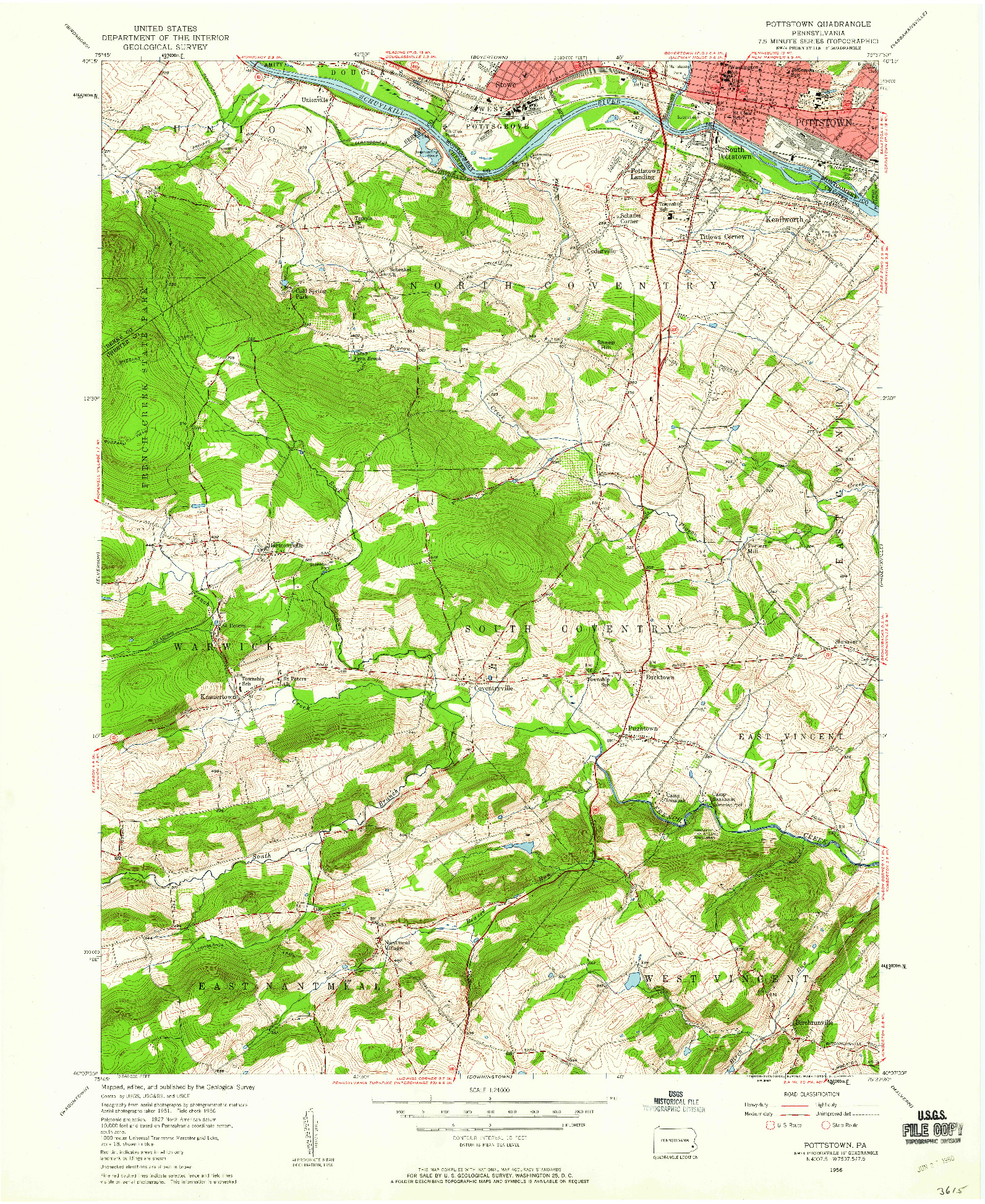 USGS 1:24000-SCALE QUADRANGLE FOR POTTSTOWN, PA 1956