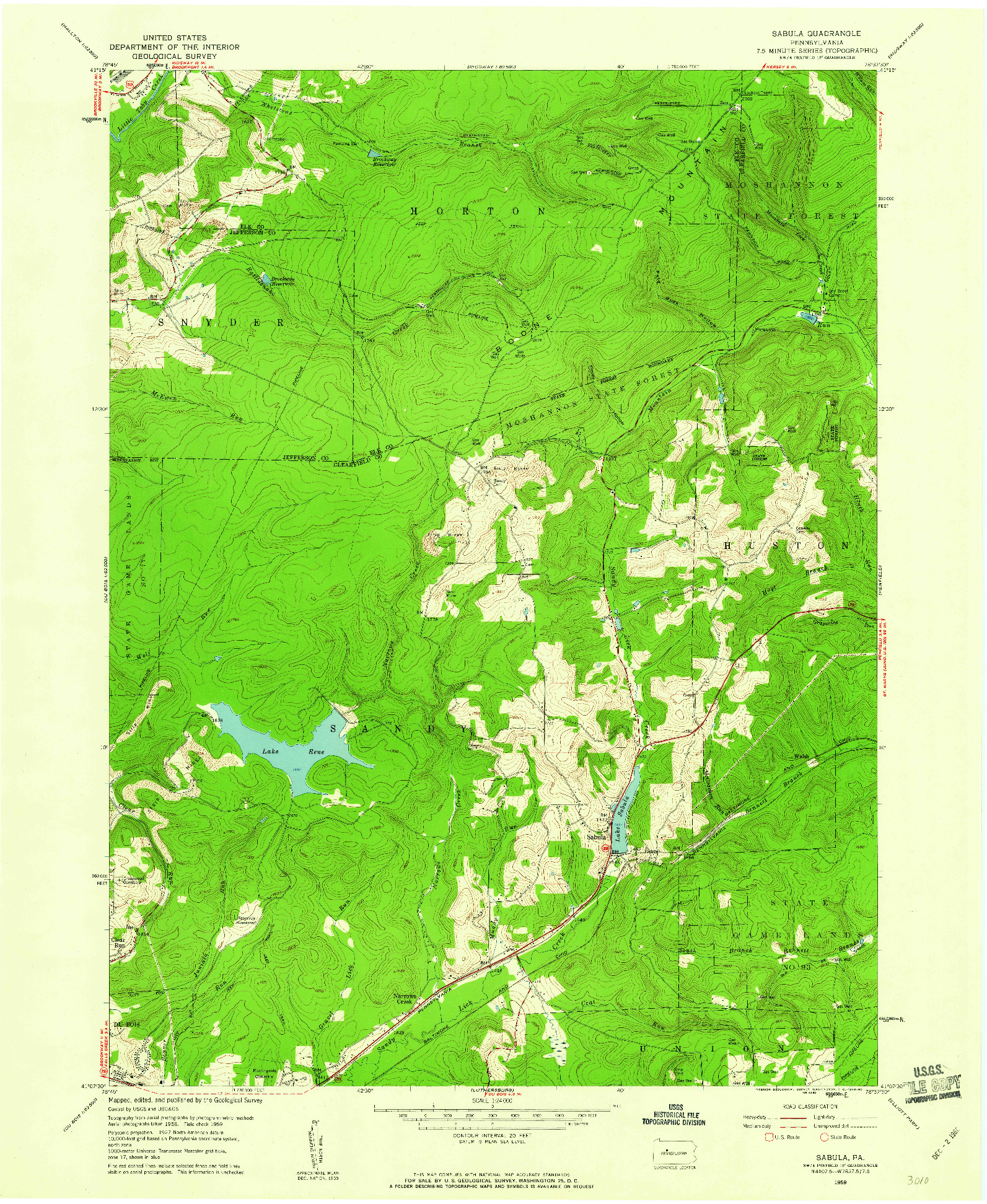 USGS 1:24000-SCALE QUADRANGLE FOR SABULA, PA 1959