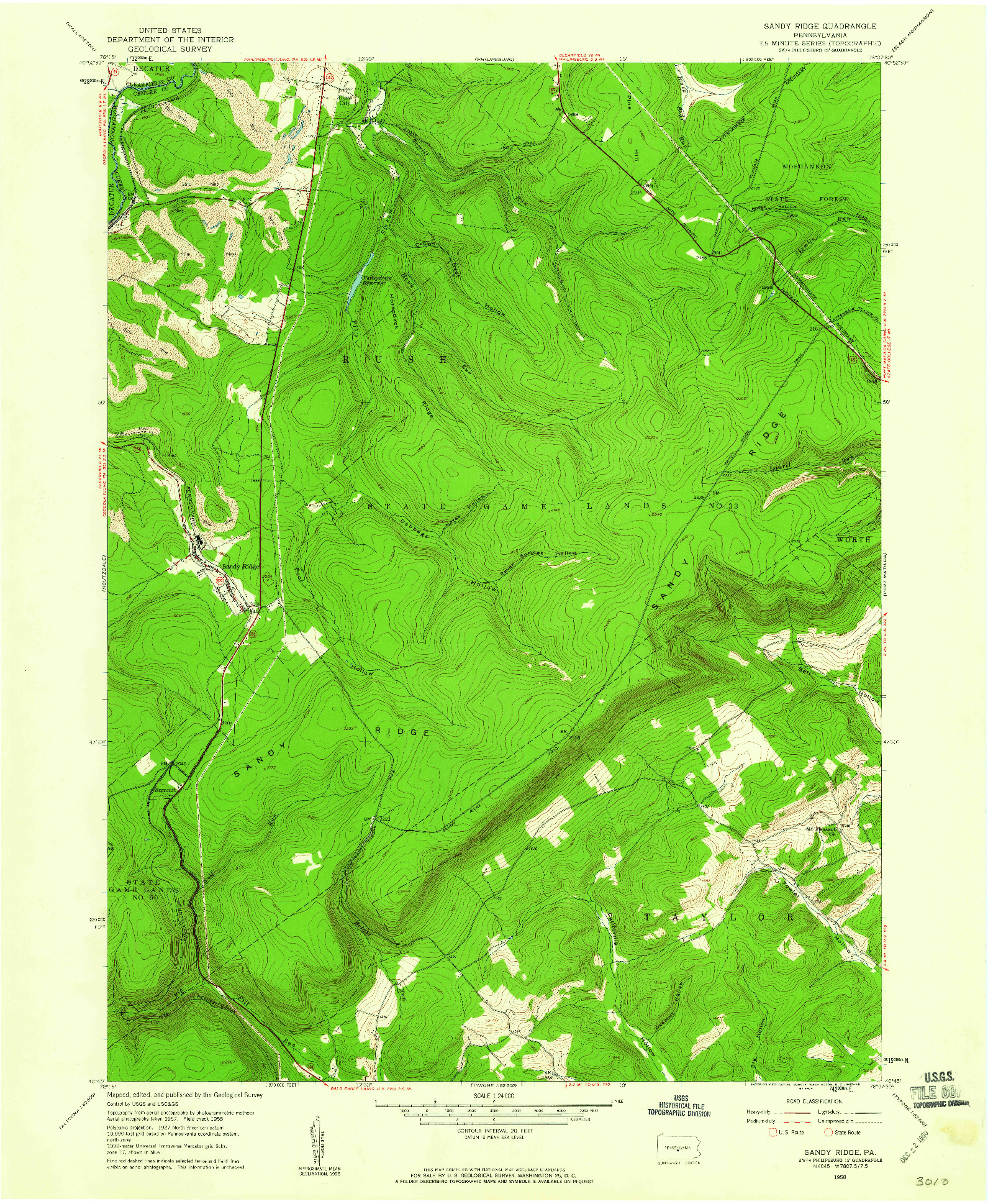 USGS 1:24000-SCALE QUADRANGLE FOR SANDY RIDGE, PA 1958