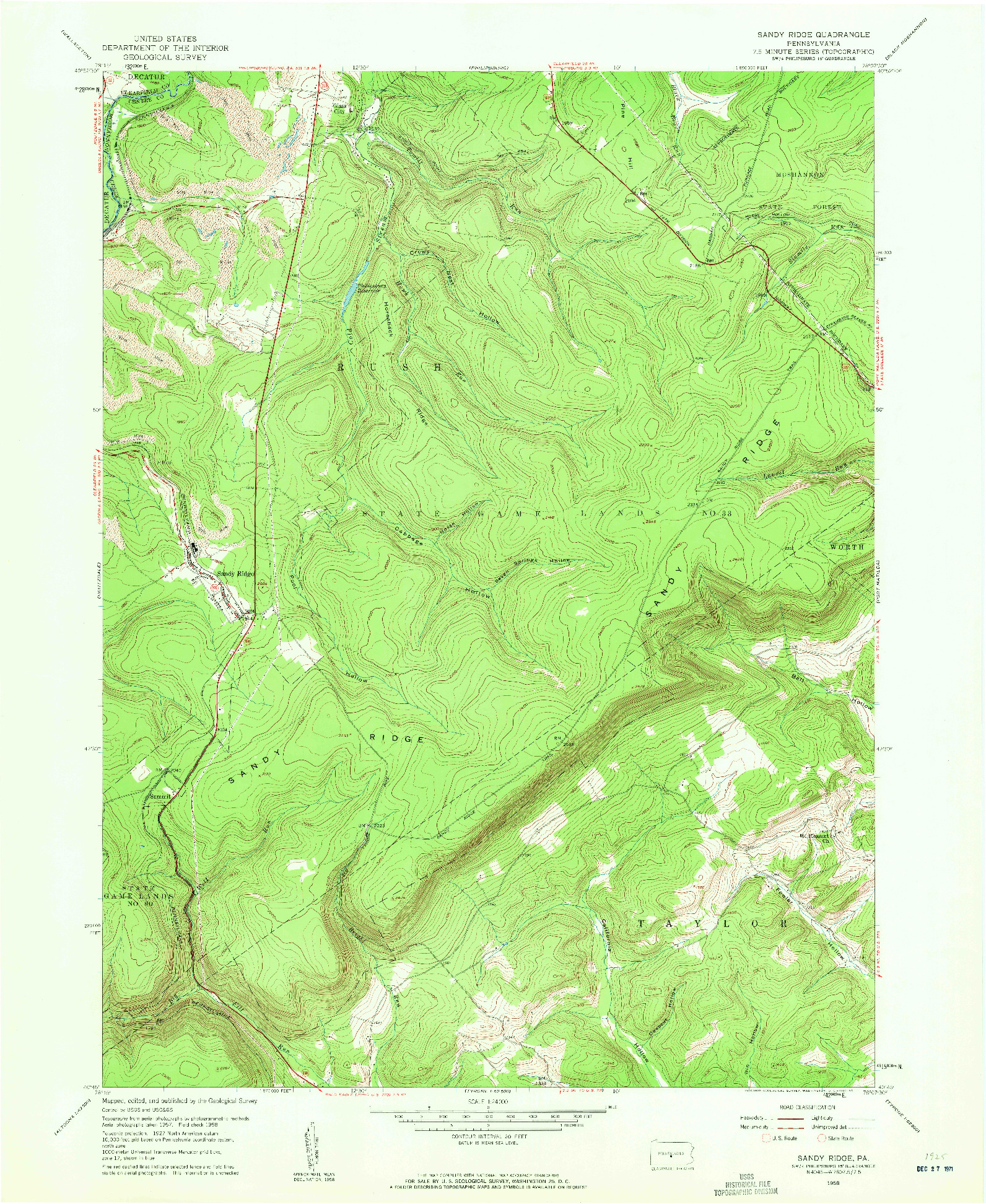 USGS 1:24000-SCALE QUADRANGLE FOR SANDY RIDGE, PA 1958