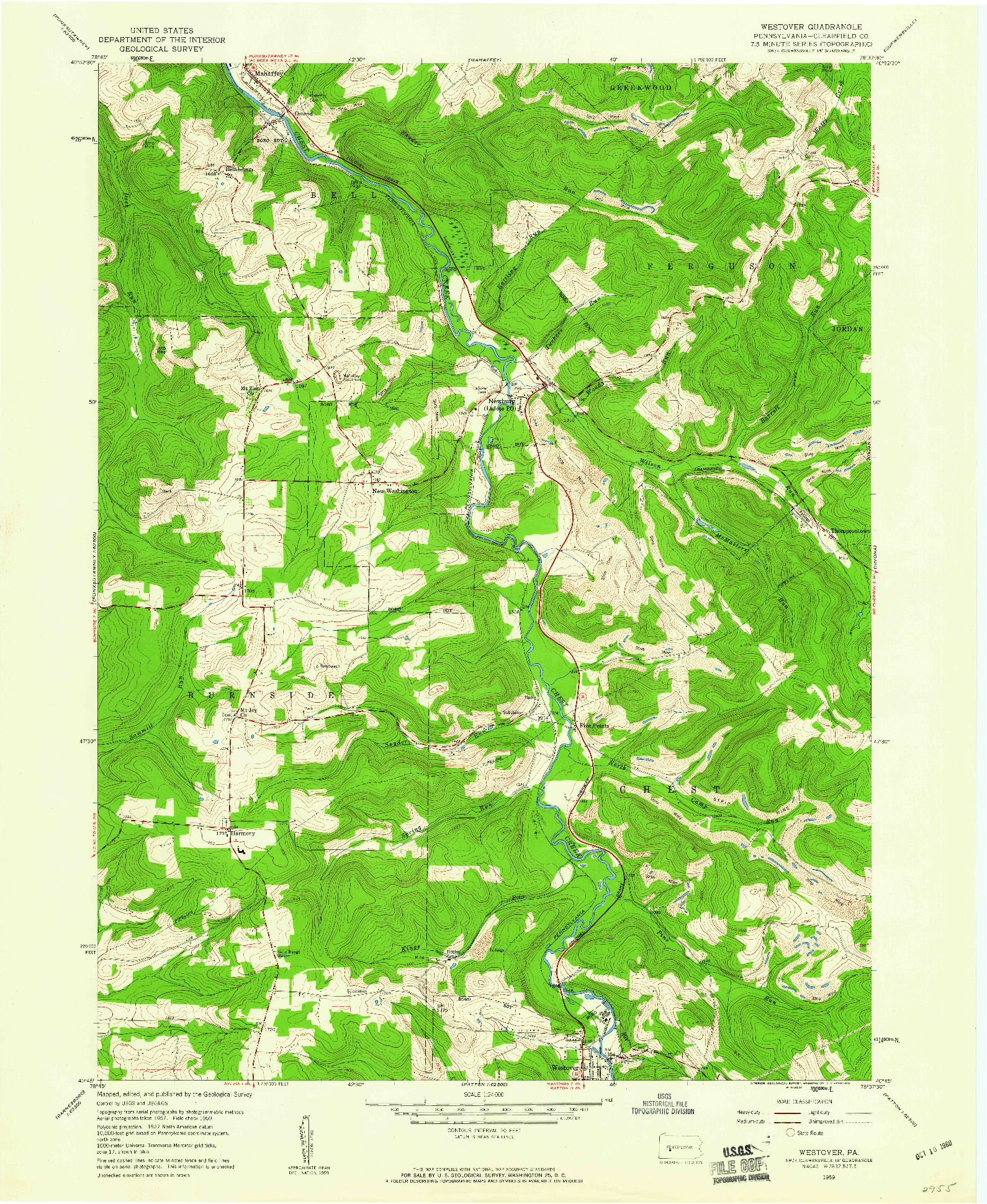 USGS 1:24000-SCALE QUADRANGLE FOR WESTOVER, PA 1959