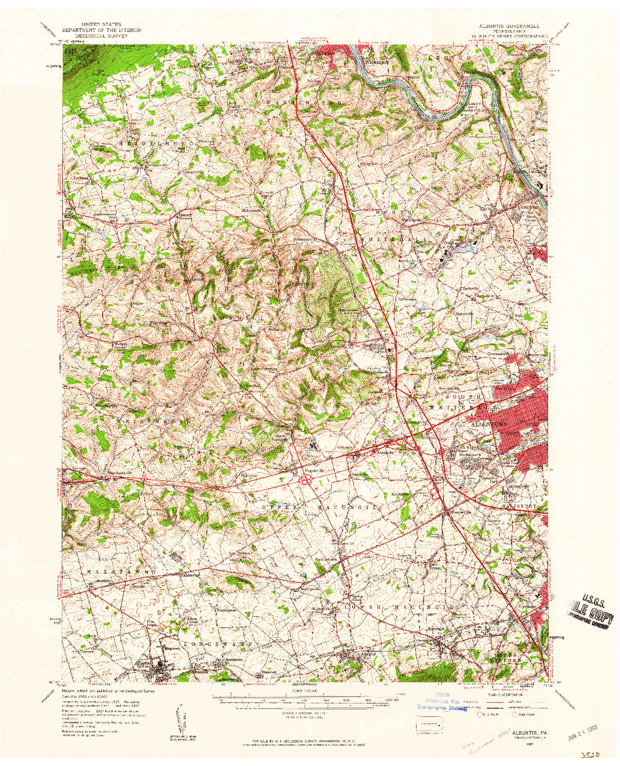 USGS 1:62500-SCALE QUADRANGLE FOR ALBURTIS, PA 1957