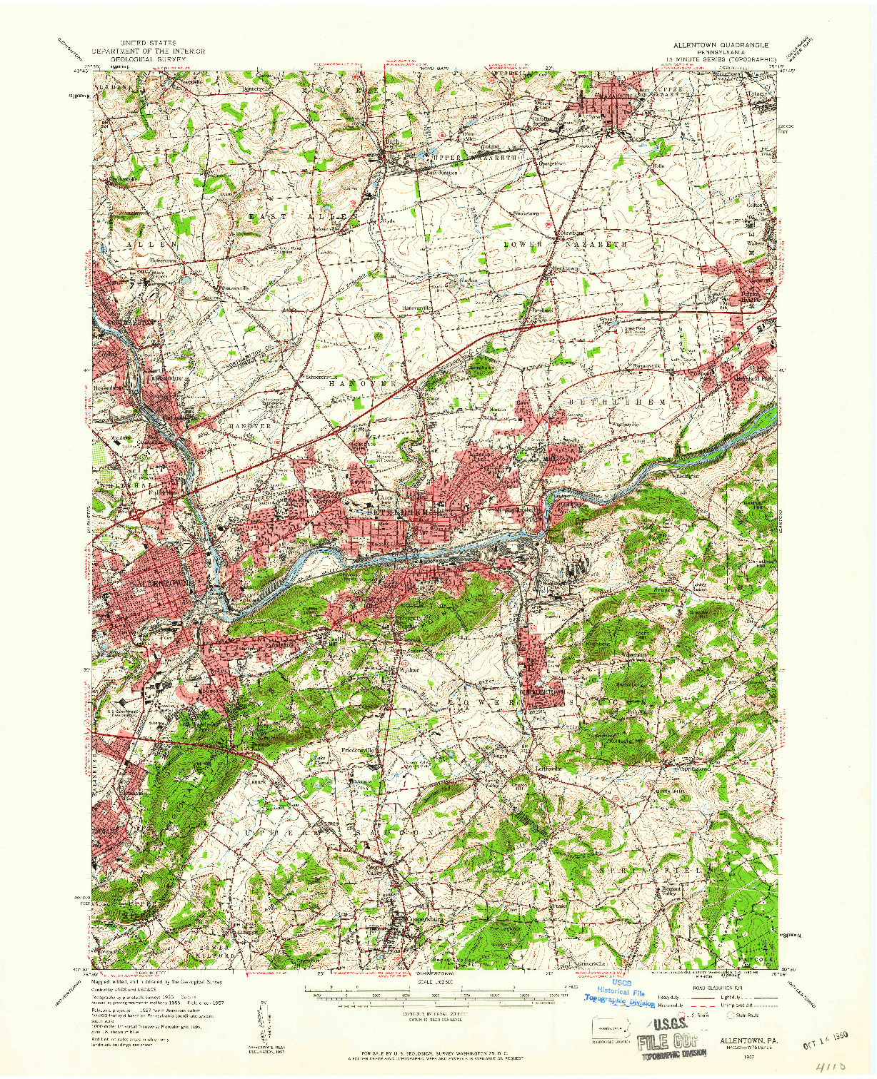 USGS 1:62500-SCALE QUADRANGLE FOR ALLENTOWN, PA 1957