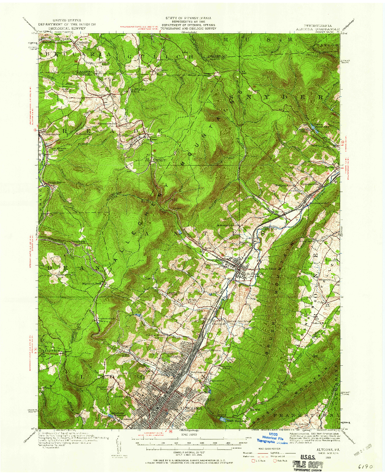 USGS 1:62500-SCALE QUADRANGLE FOR ALTOONA, PA 1920