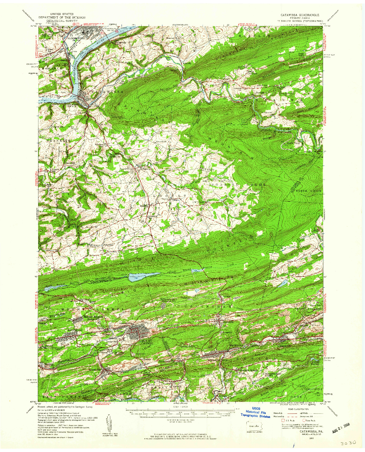 USGS 1:62500-SCALE QUADRANGLE FOR CATAWISSA, PA 1955