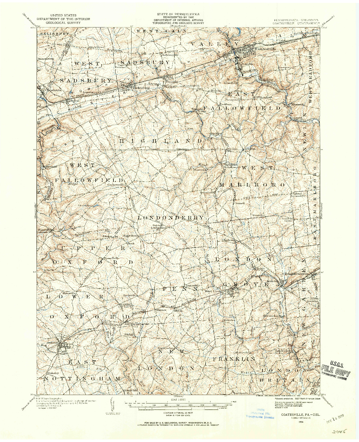 USGS 1:62500-SCALE QUADRANGLE FOR COATESVILLE, PA 1904