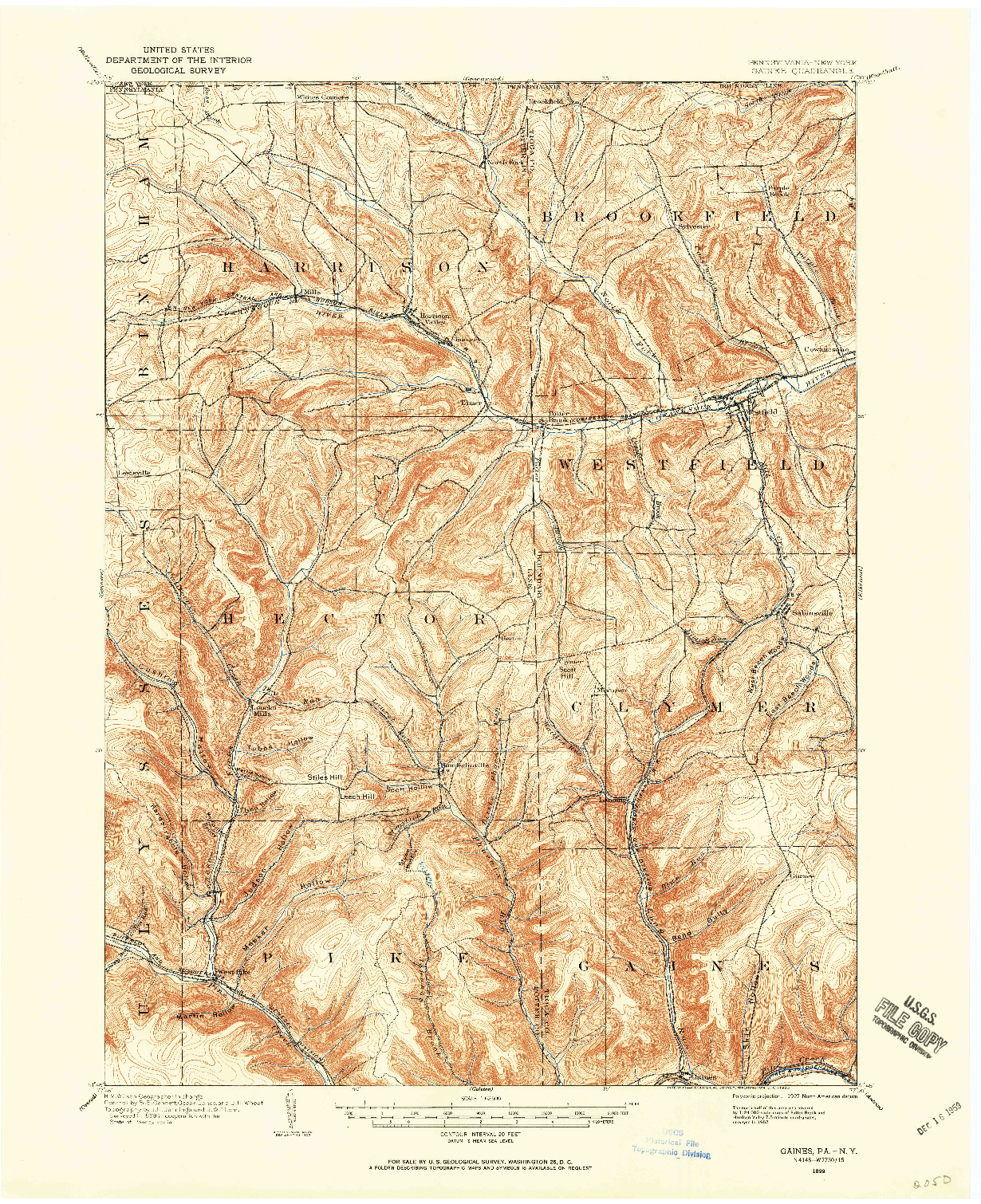 USGS 1:62500-SCALE QUADRANGLE FOR GAINES, PA 1899