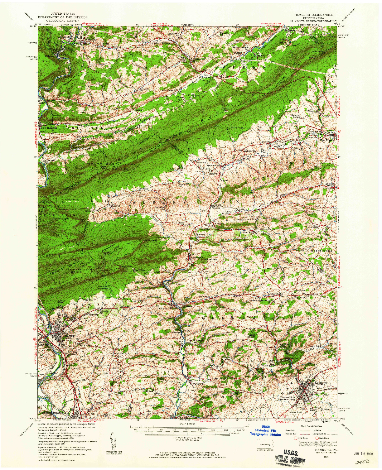 USGS 1:62500-SCALE QUADRANGLE FOR HAMBURG, PA 1956