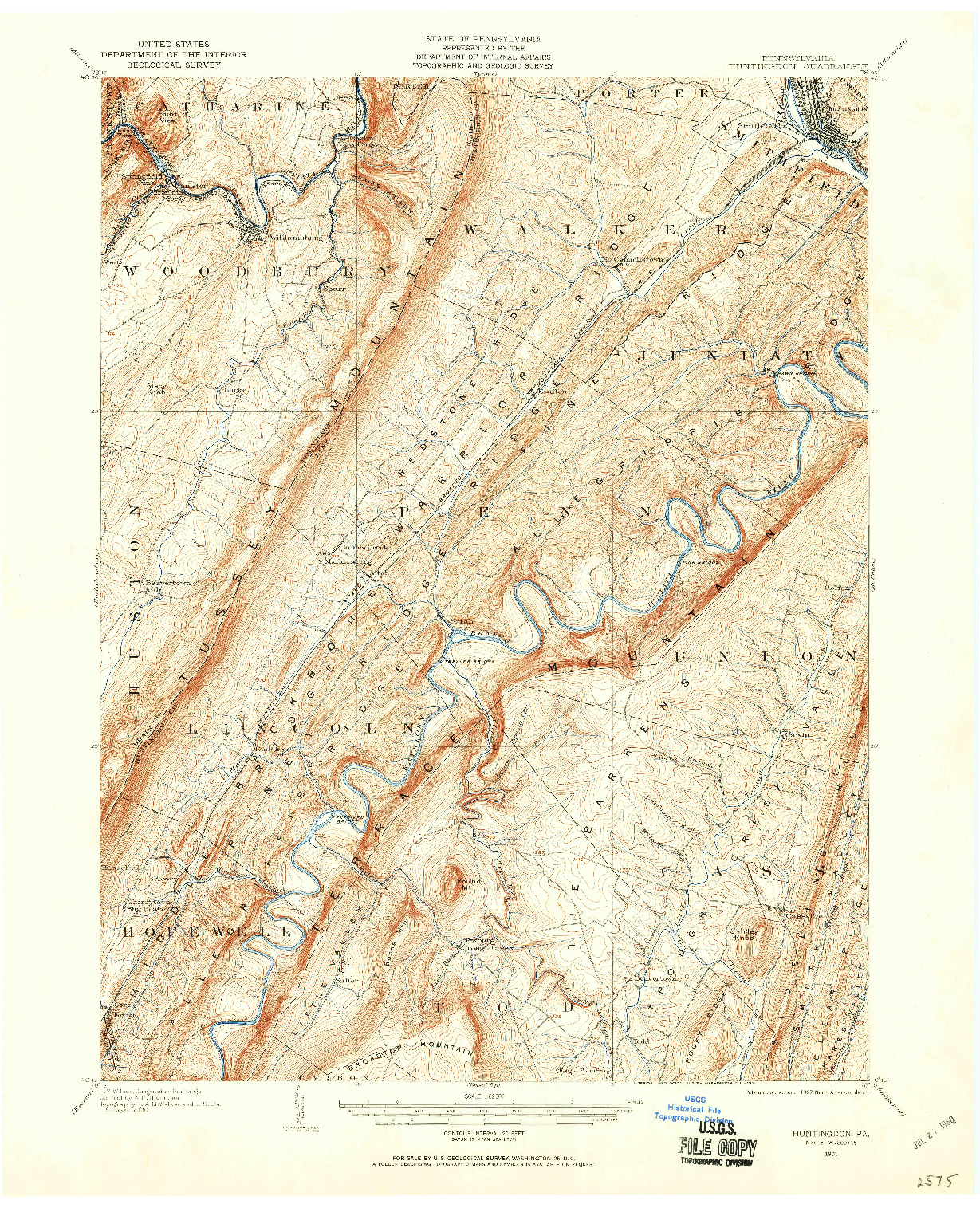 USGS 1:62500-SCALE QUADRANGLE FOR HUNTINGDON, PA 1901