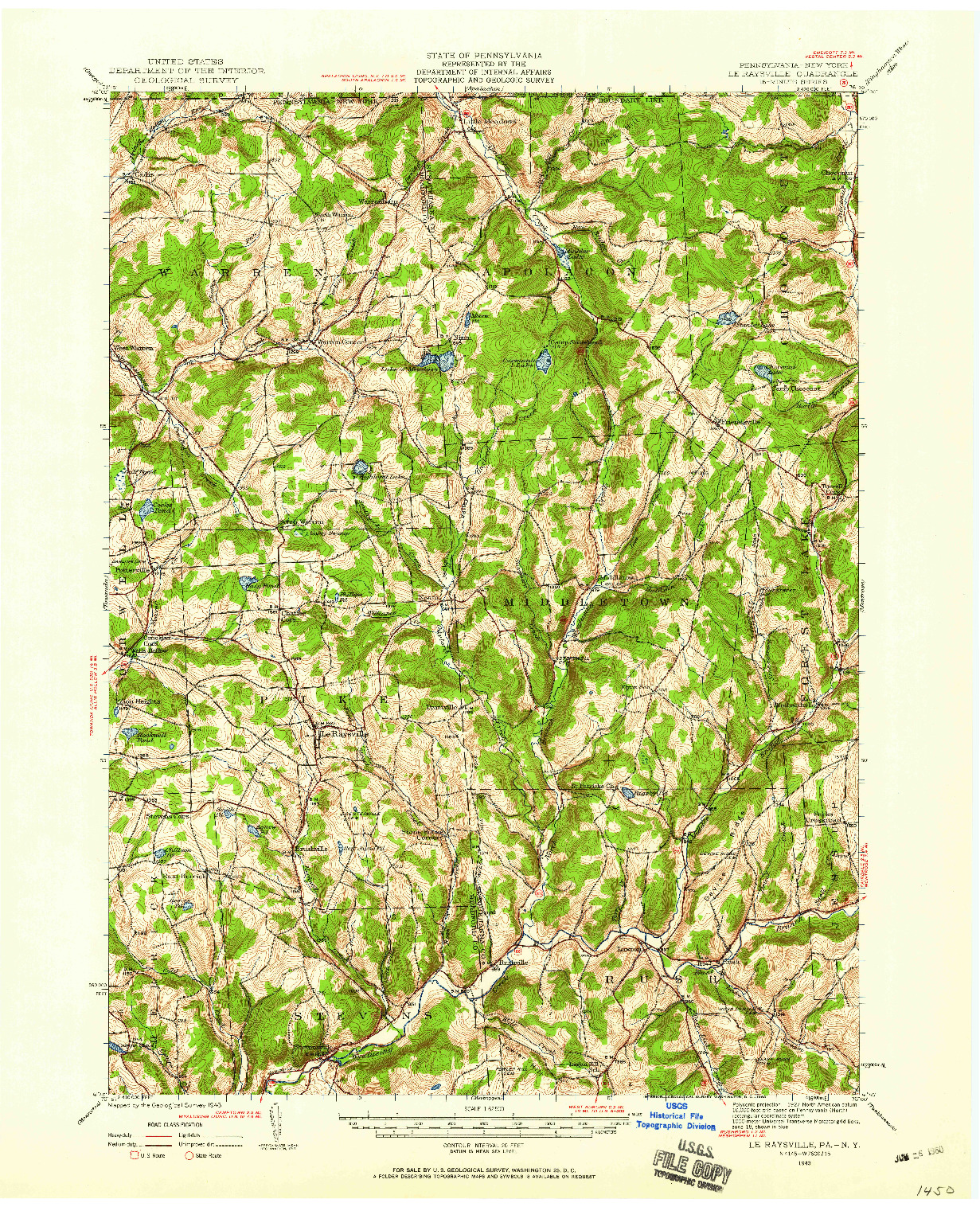 USGS 1:62500-SCALE QUADRANGLE FOR LE RAYSVILLE, PA 1943