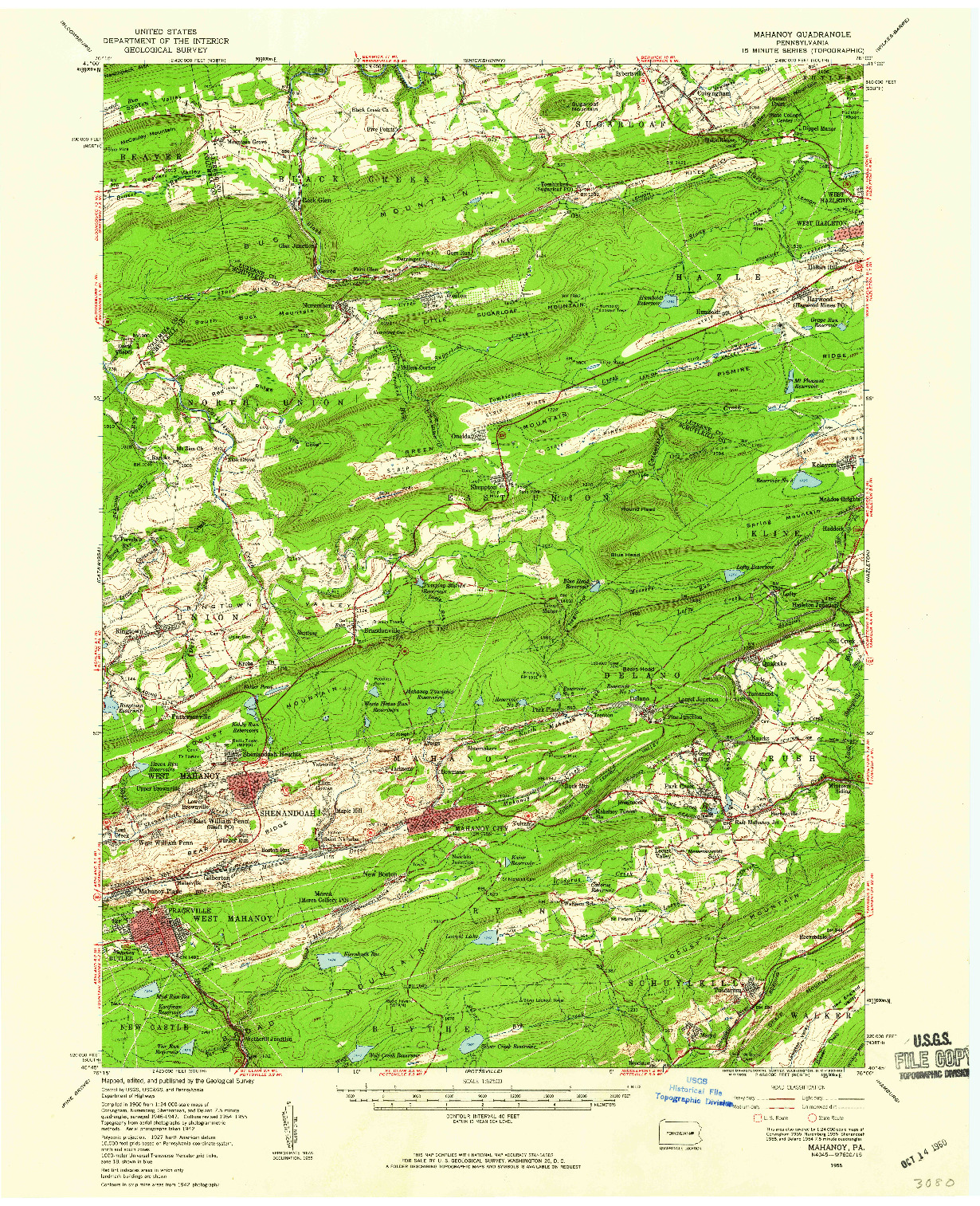 USGS 1:62500-SCALE QUADRANGLE FOR MAHANOY, PA 1955