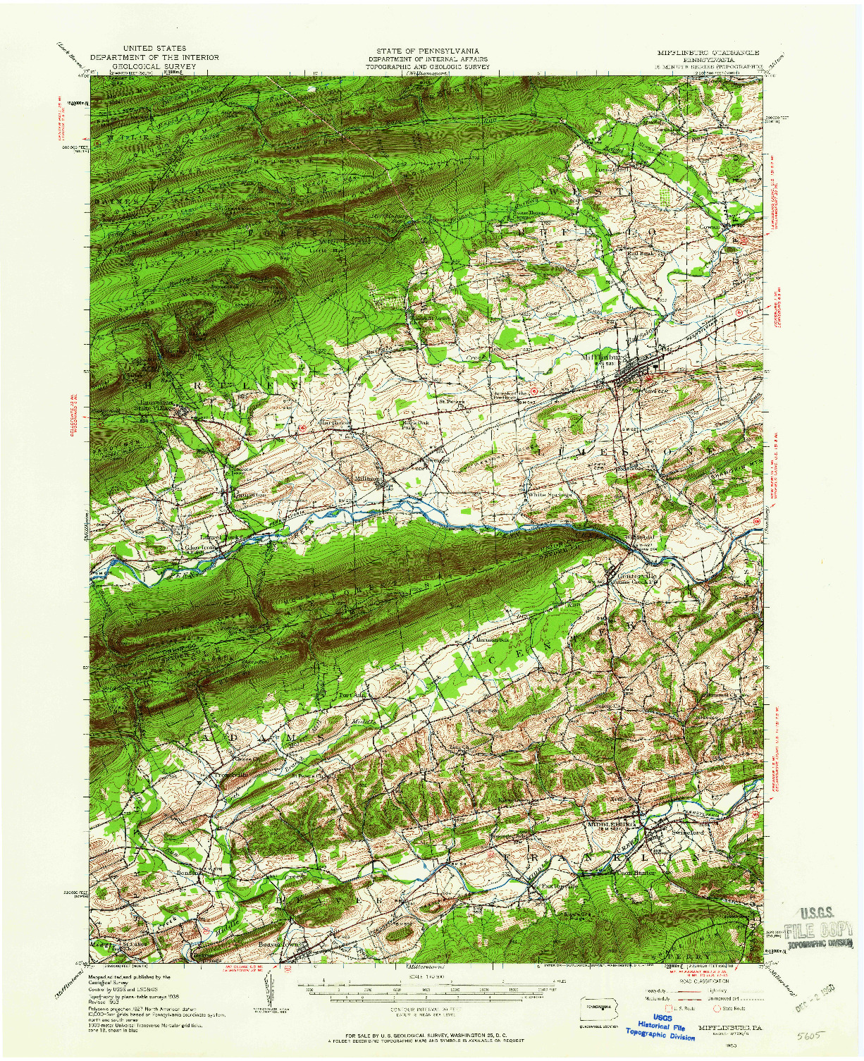 USGS 1:62500-SCALE QUADRANGLE FOR MIFFLINBURG, PA 1953