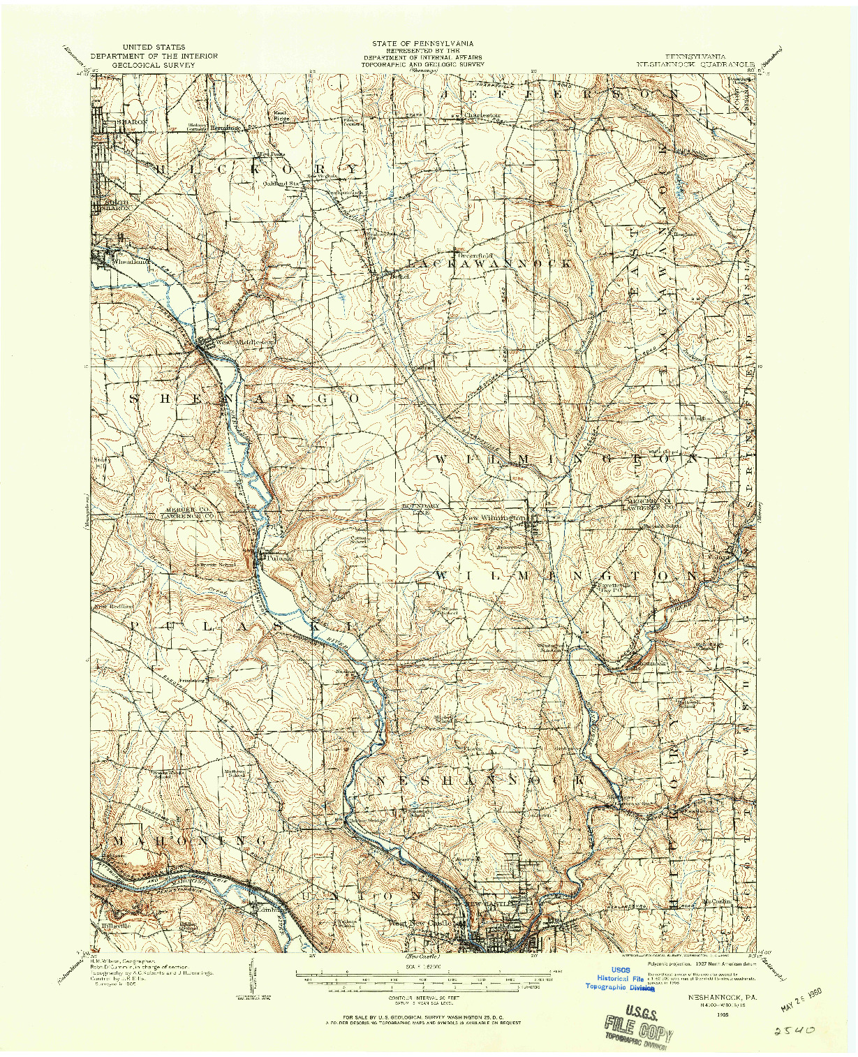 USGS 1:62500-SCALE QUADRANGLE FOR NESHANNOCK, PA 1905