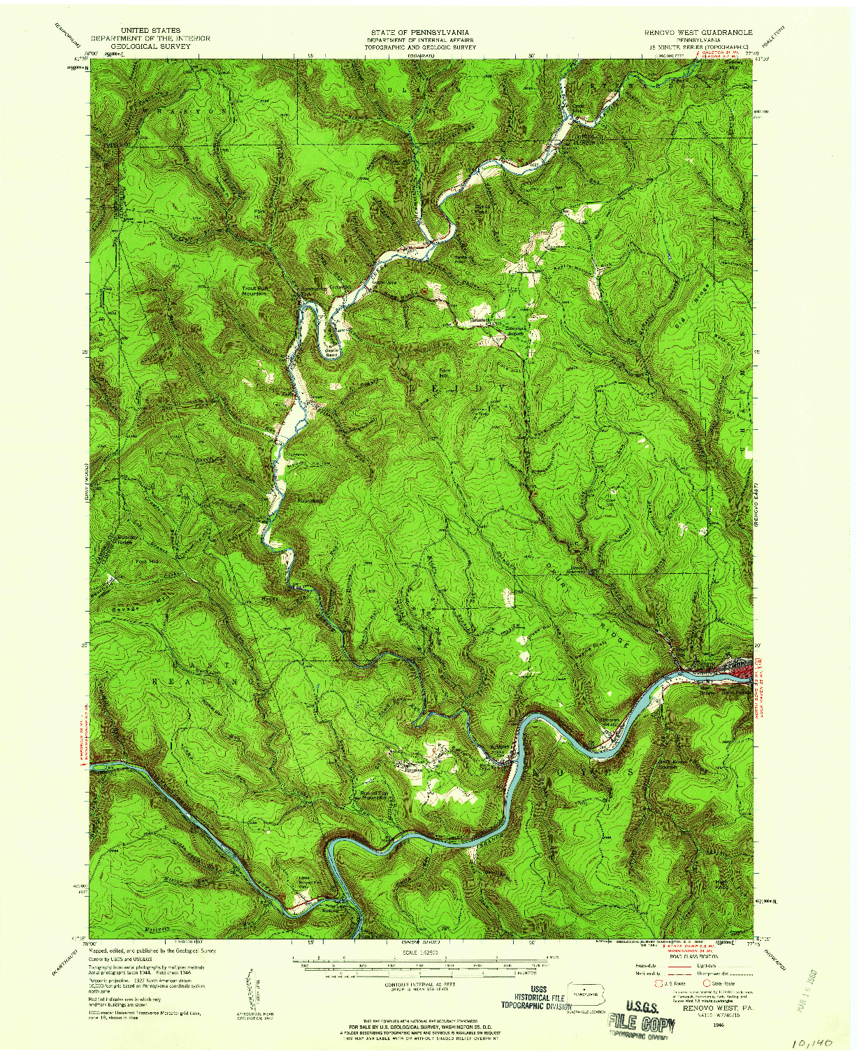 USGS 1:62500-SCALE QUADRANGLE FOR RENOVO WEST, PA 1946
