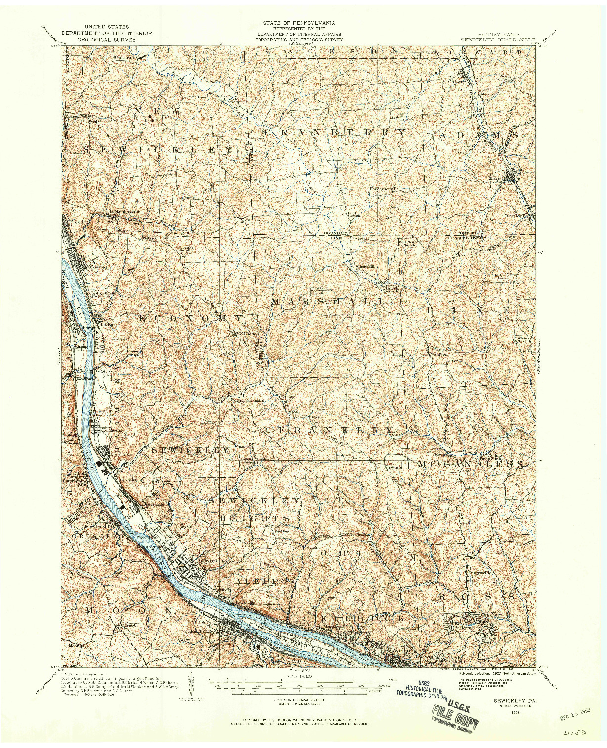 USGS 1:62500-SCALE QUADRANGLE FOR SEWICKLEY, PA 1906