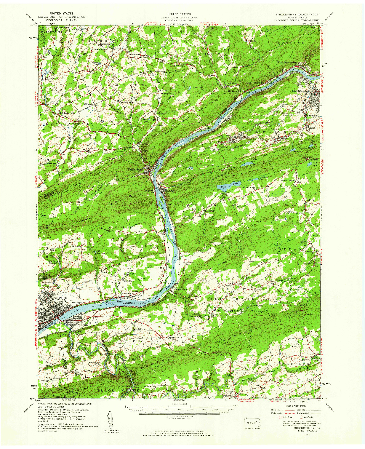 USGS 1:62500-SCALE QUADRANGLE FOR SHICKSHINNY, PA 1955