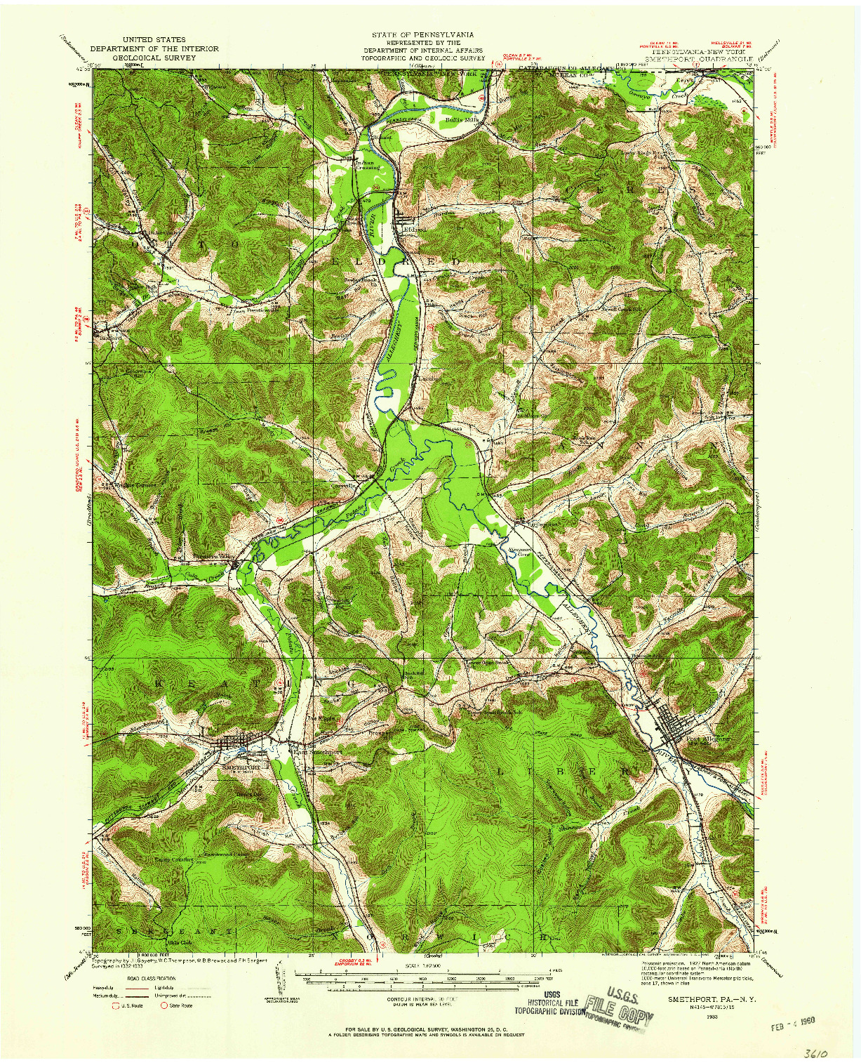 USGS 1:62500-SCALE QUADRANGLE FOR SMETHPORT, PA 1933