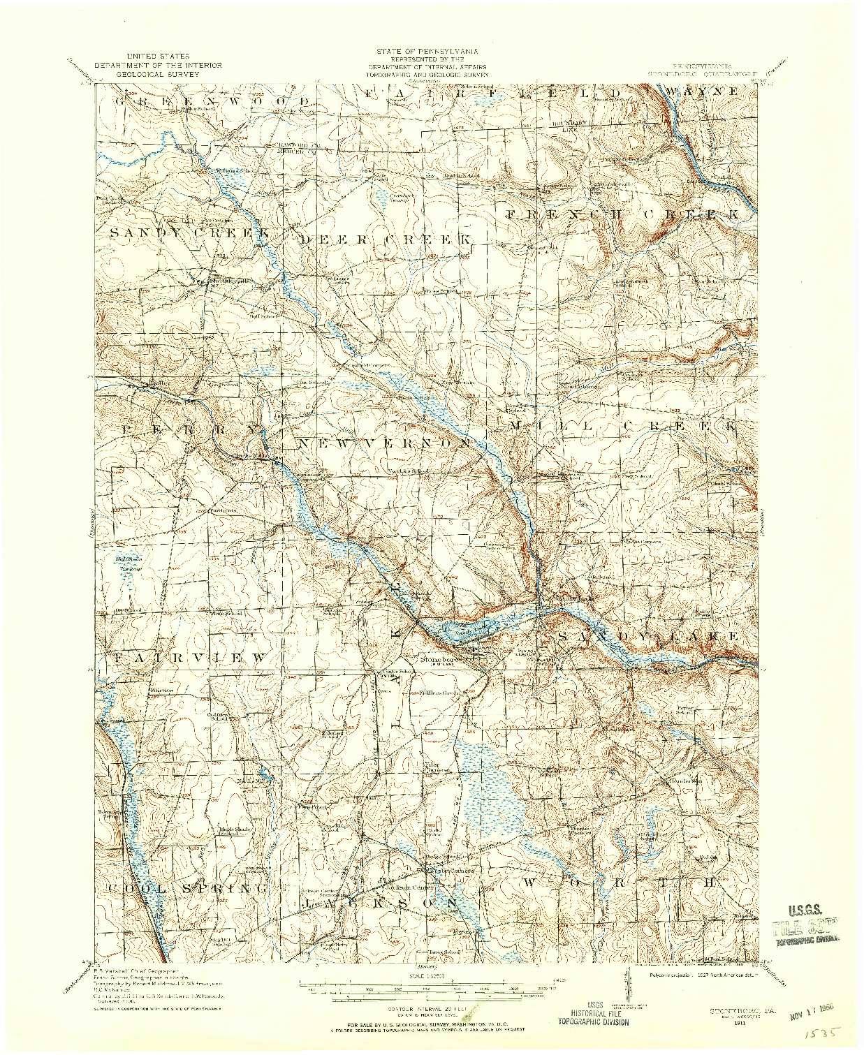 USGS 1:62500-SCALE QUADRANGLE FOR STONEBORO, PA 1911