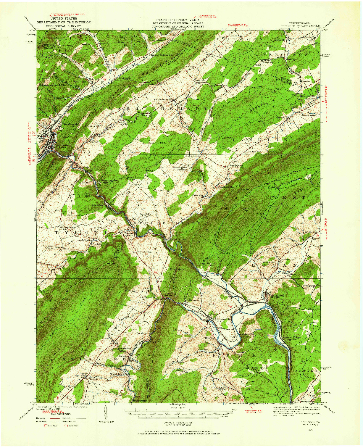USGS 1:62500-SCALE QUADRANGLE FOR TYRONE, PA 1929