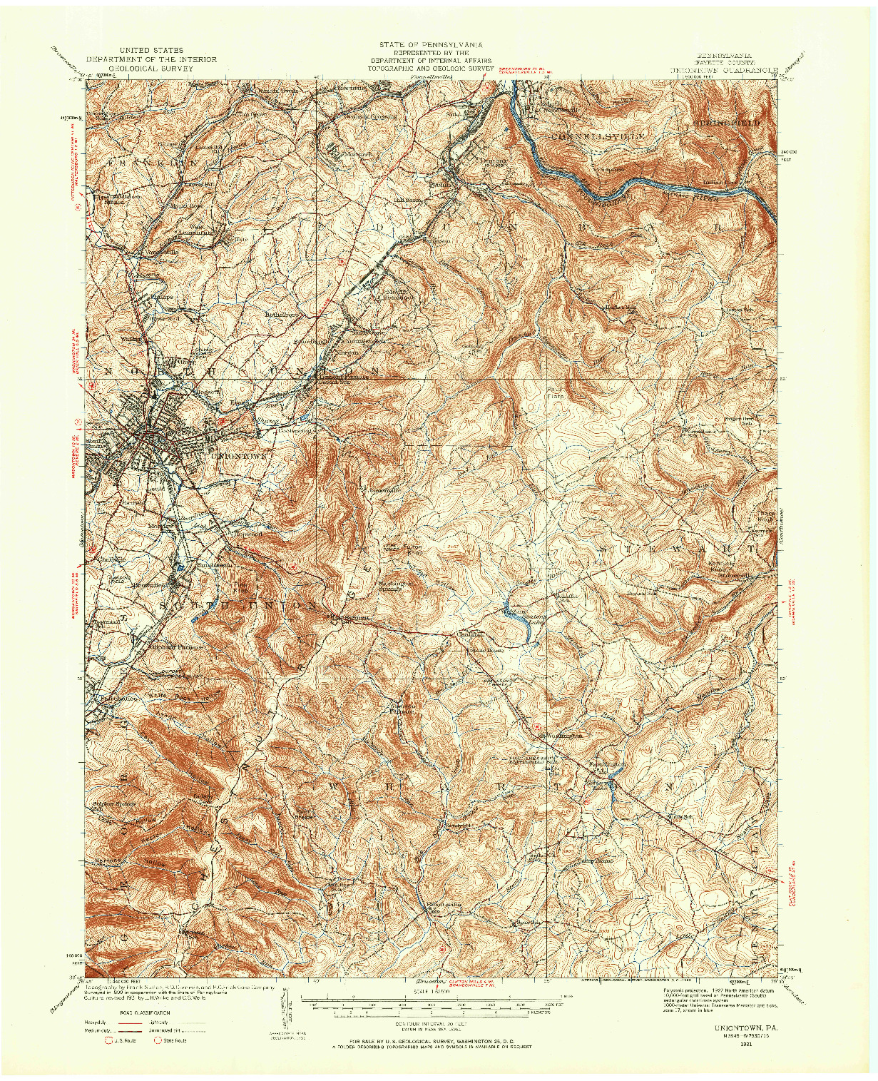 USGS 1:62500-SCALE QUADRANGLE FOR UNIONTOWN, PA 1931