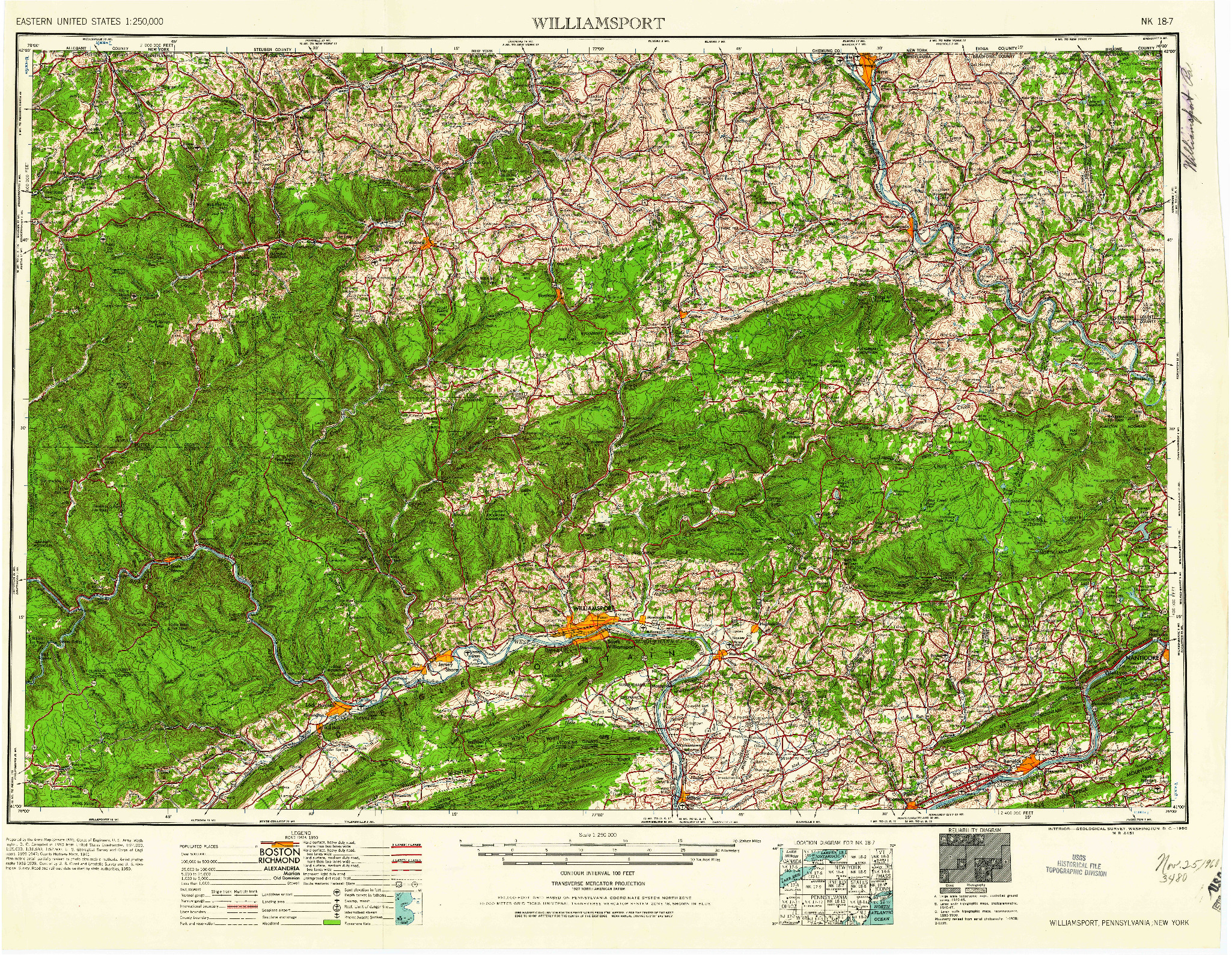 USGS 1:250000-SCALE QUADRANGLE FOR WILLIAMSPORT, PA 1960