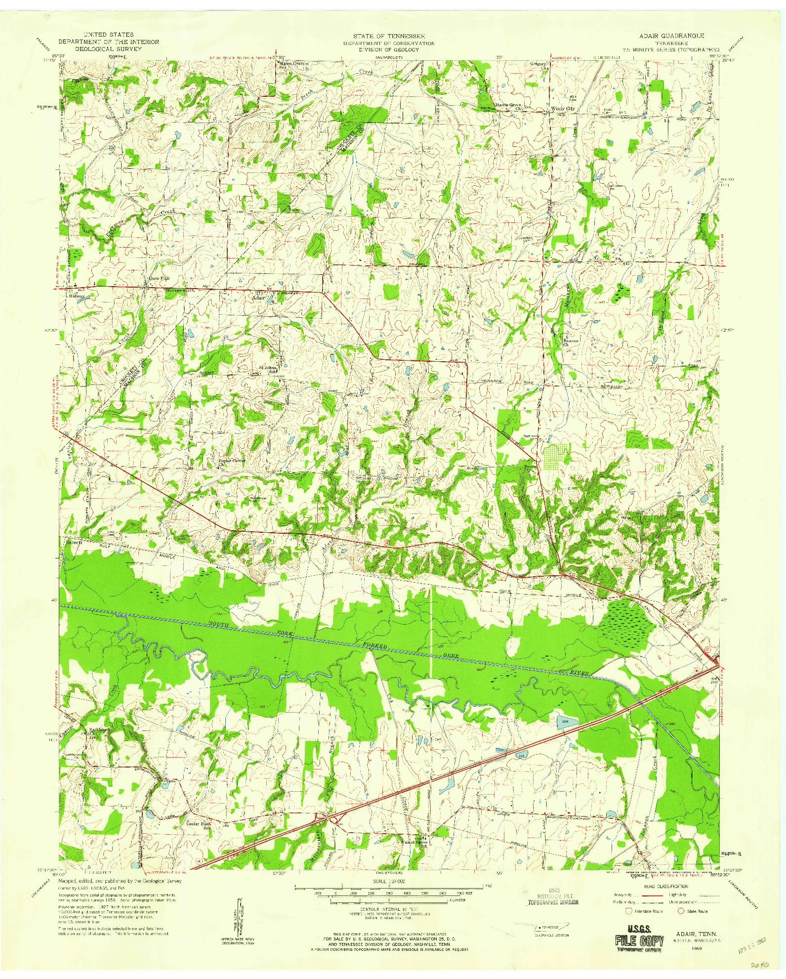 USGS 1:24000-SCALE QUADRANGLE FOR ADAIR, TN 1959