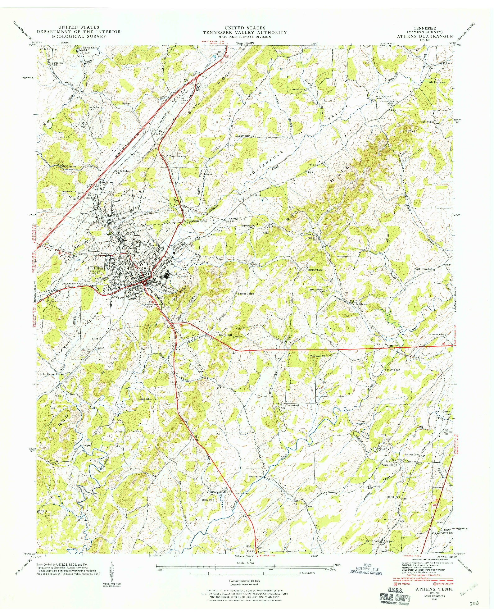 USGS 1:24000-SCALE QUADRANGLE FOR ATHENS, TN 1944