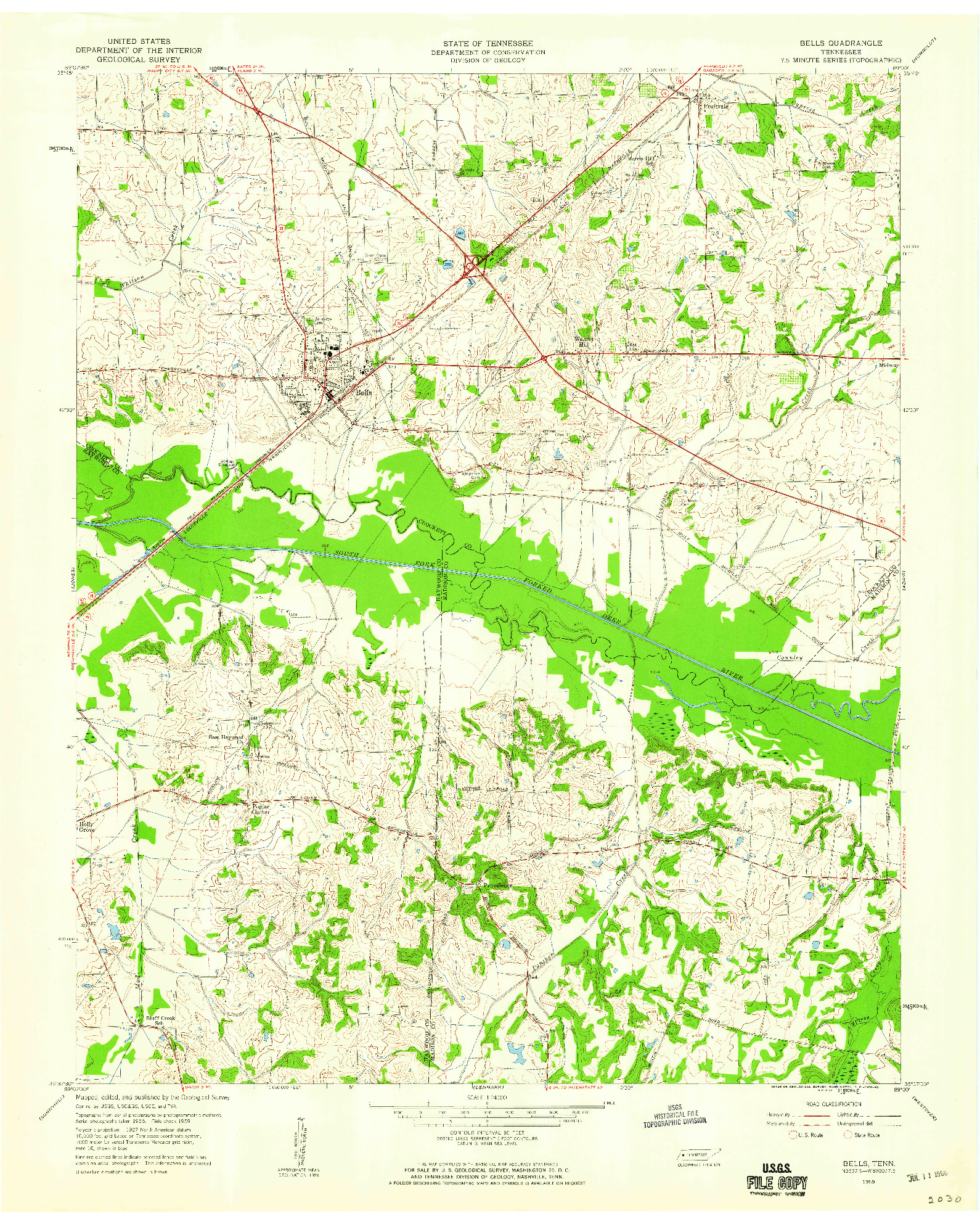 USGS 1:24000-SCALE QUADRANGLE FOR BELLS, TN 1959