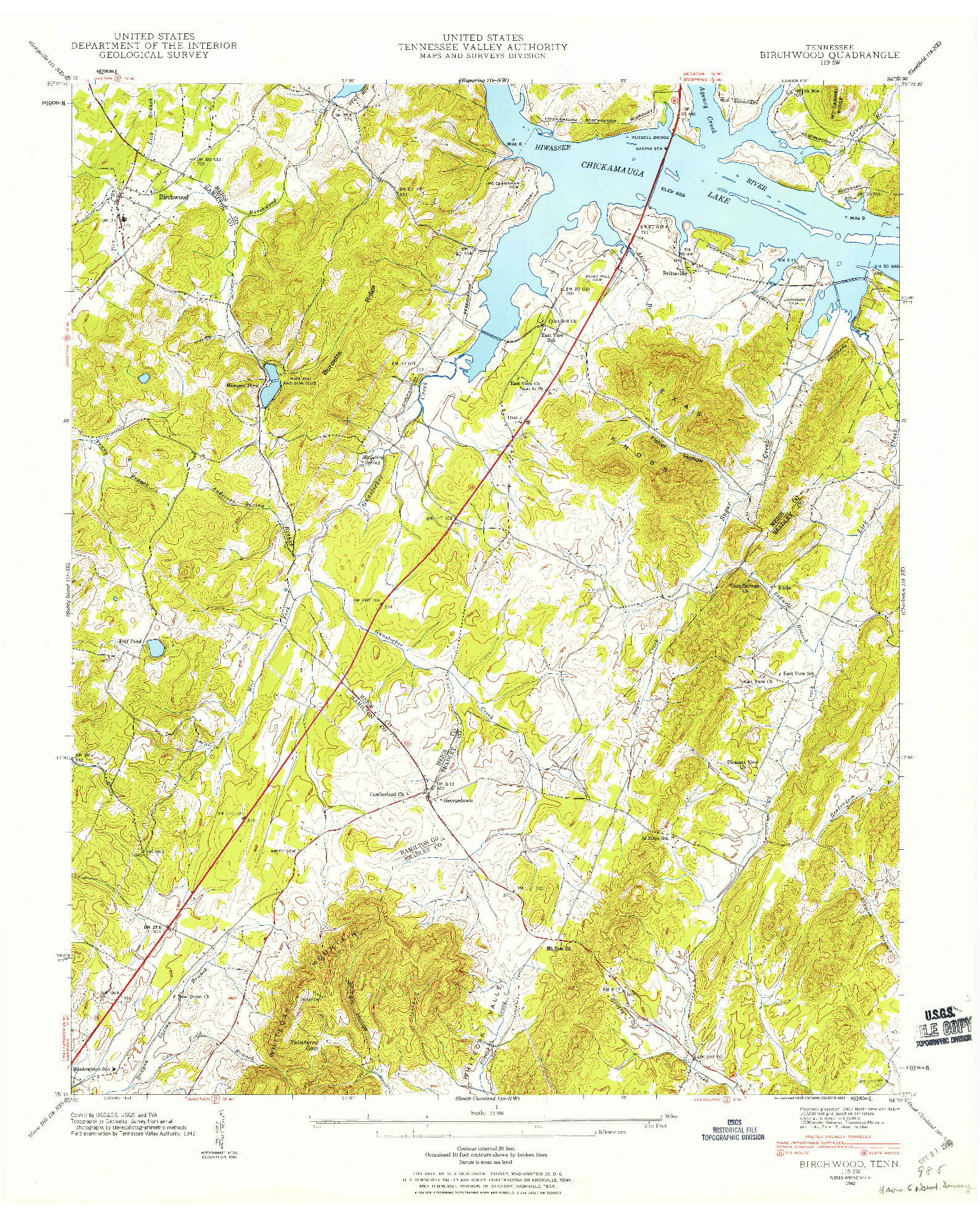 USGS 1:24000-SCALE QUADRANGLE FOR BIRCHWOOD, TN 1942