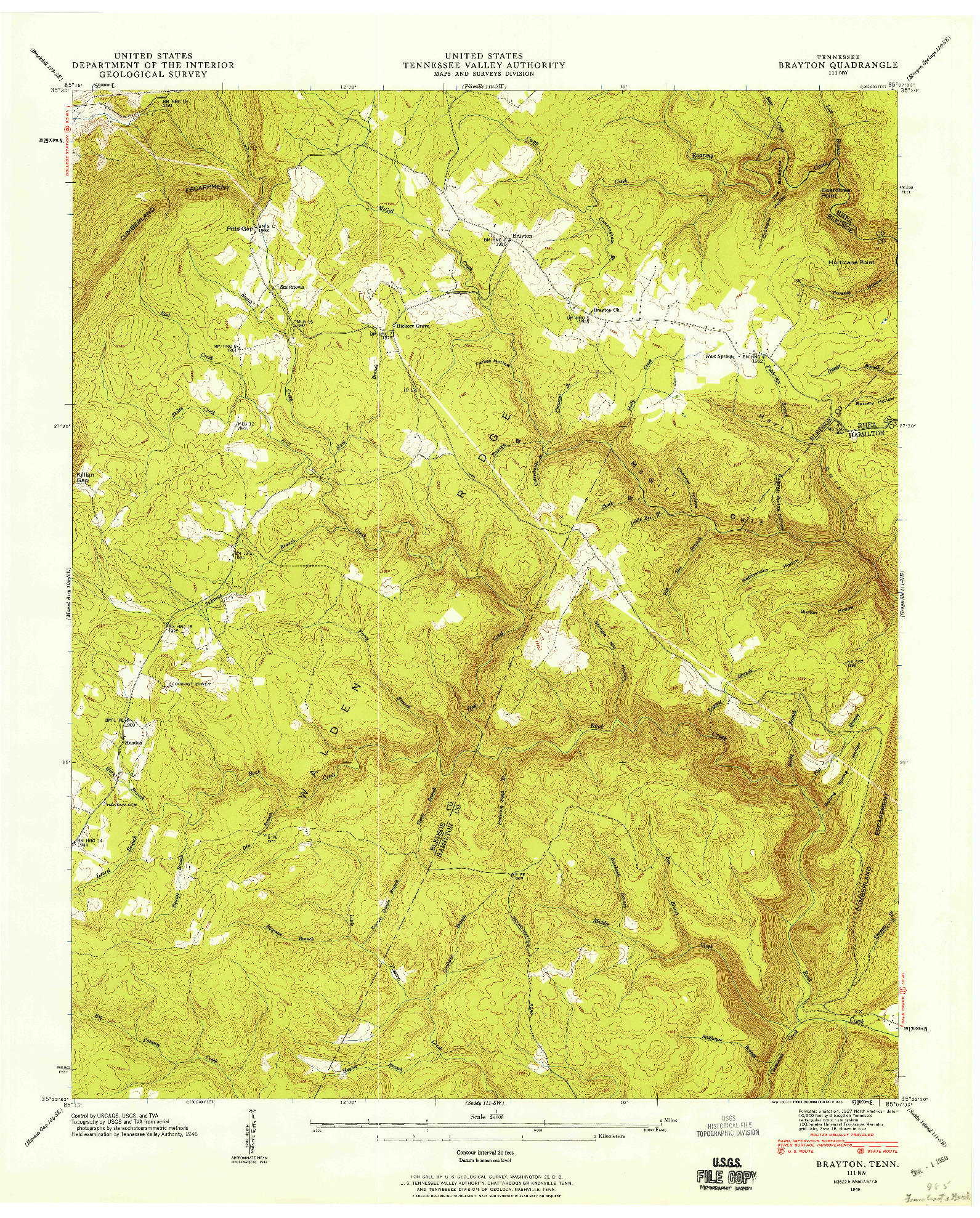 USGS 1:24000-SCALE QUADRANGLE FOR BRAYTON, TN 1946