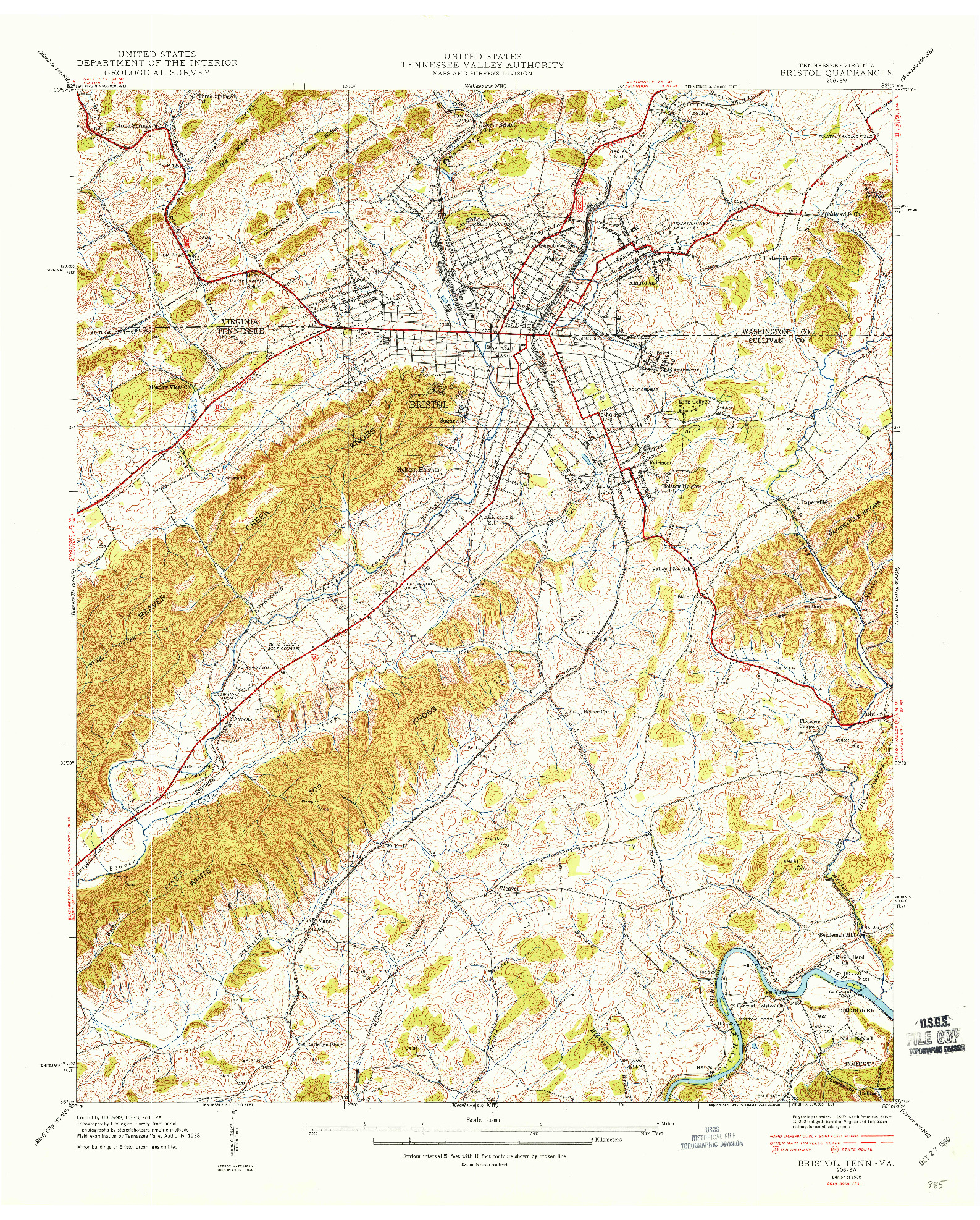 USGS 1:24000-SCALE QUADRANGLE FOR BRISTOL, TN 1938