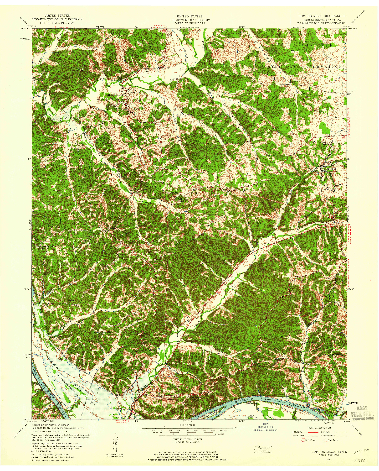 USGS 1:24000-SCALE QUADRANGLE FOR BUMPUS MILLS, TN 1957