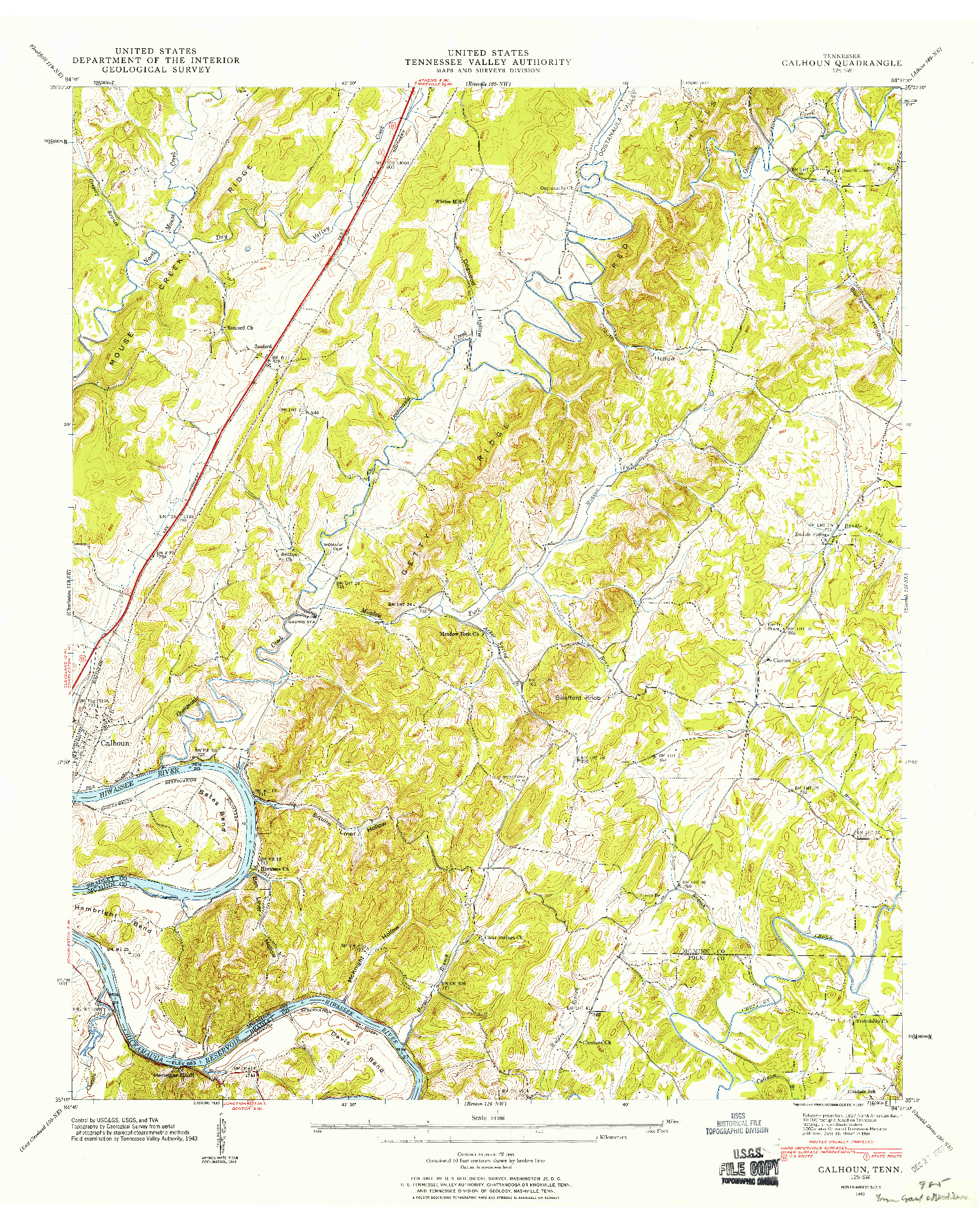 USGS 1:24000-SCALE QUADRANGLE FOR CALHOUN, TN 1943