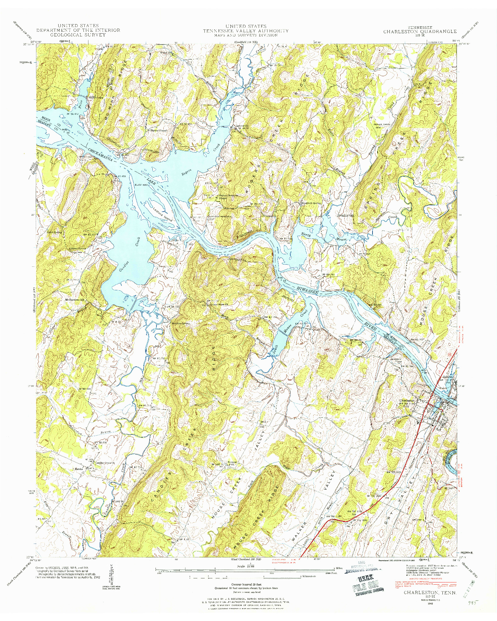 USGS 1:24000-SCALE QUADRANGLE FOR CHARLESTON, TN 1942