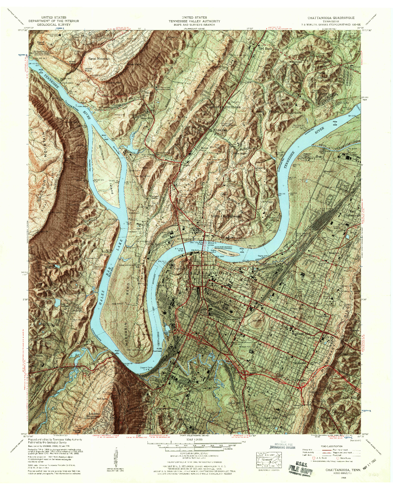 USGS 1:24000-SCALE QUADRANGLE FOR CHATTANOOGA, TN 1958
