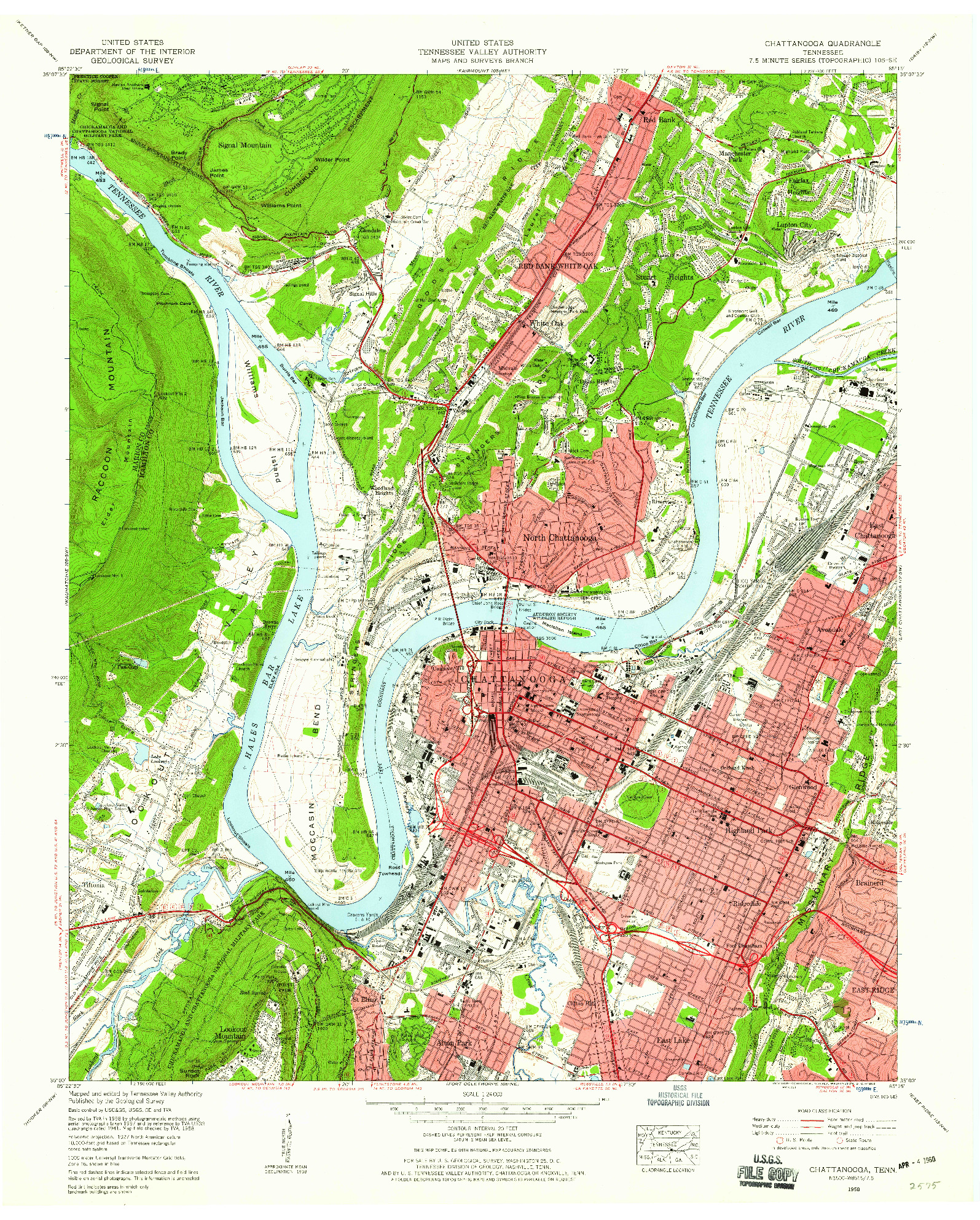 USGS 1:24000-SCALE QUADRANGLE FOR CHATTANOOGA, TN 1958