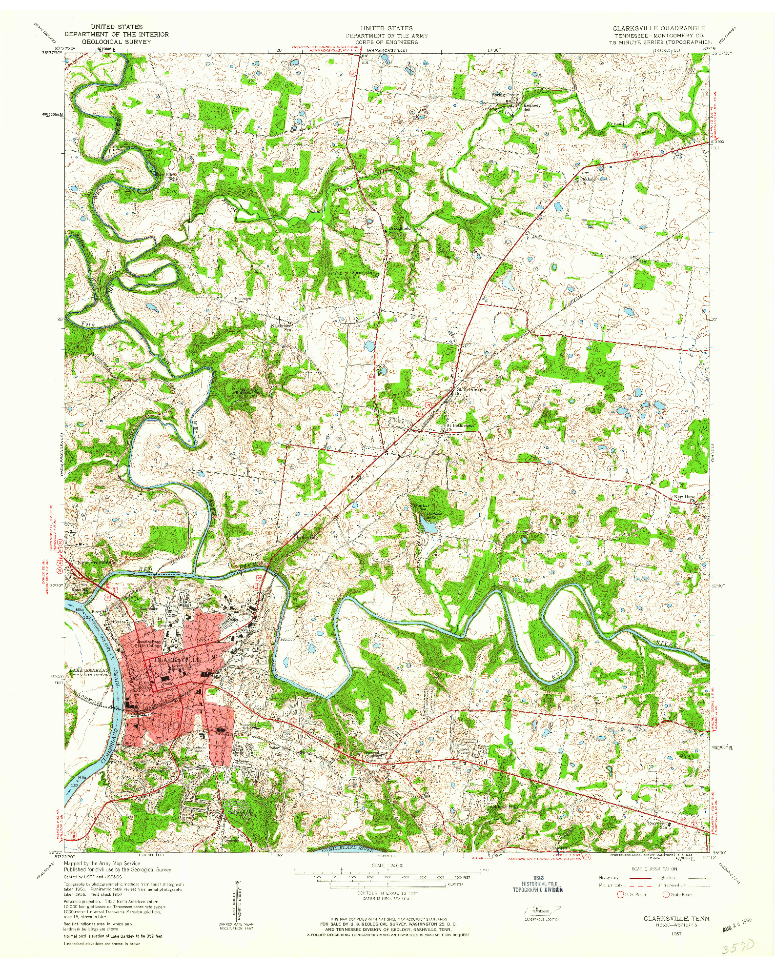 USGS 1:24000-SCALE QUADRANGLE FOR CLARKSVILLE, TN 1957