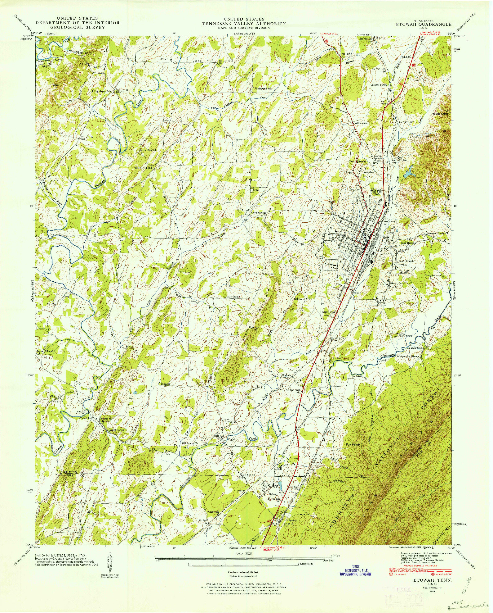 USGS 1:24000-SCALE QUADRANGLE FOR ETOWAH, TN 1943